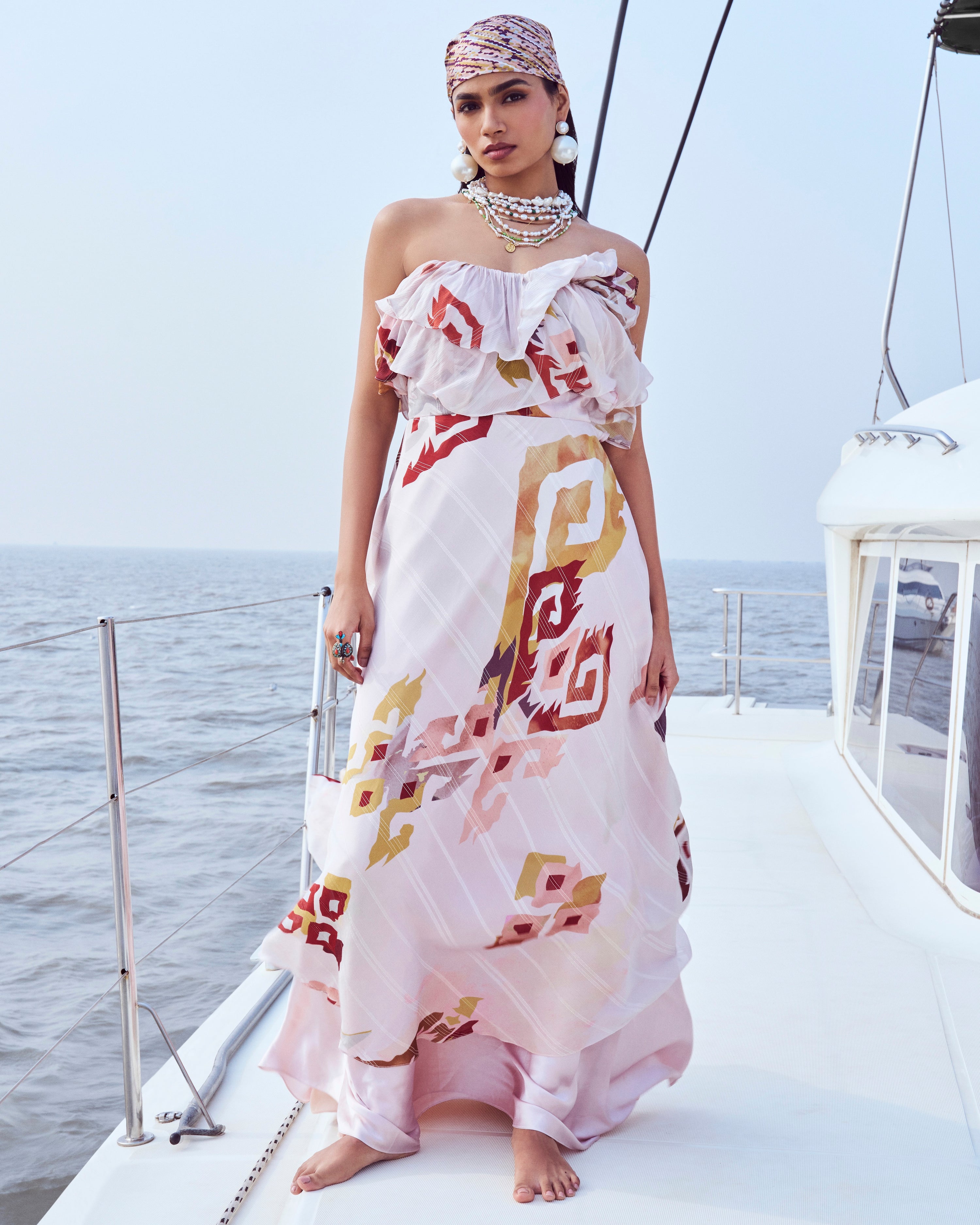 PATOLA PRINTED OFF SHOULDER MAXI DRESS