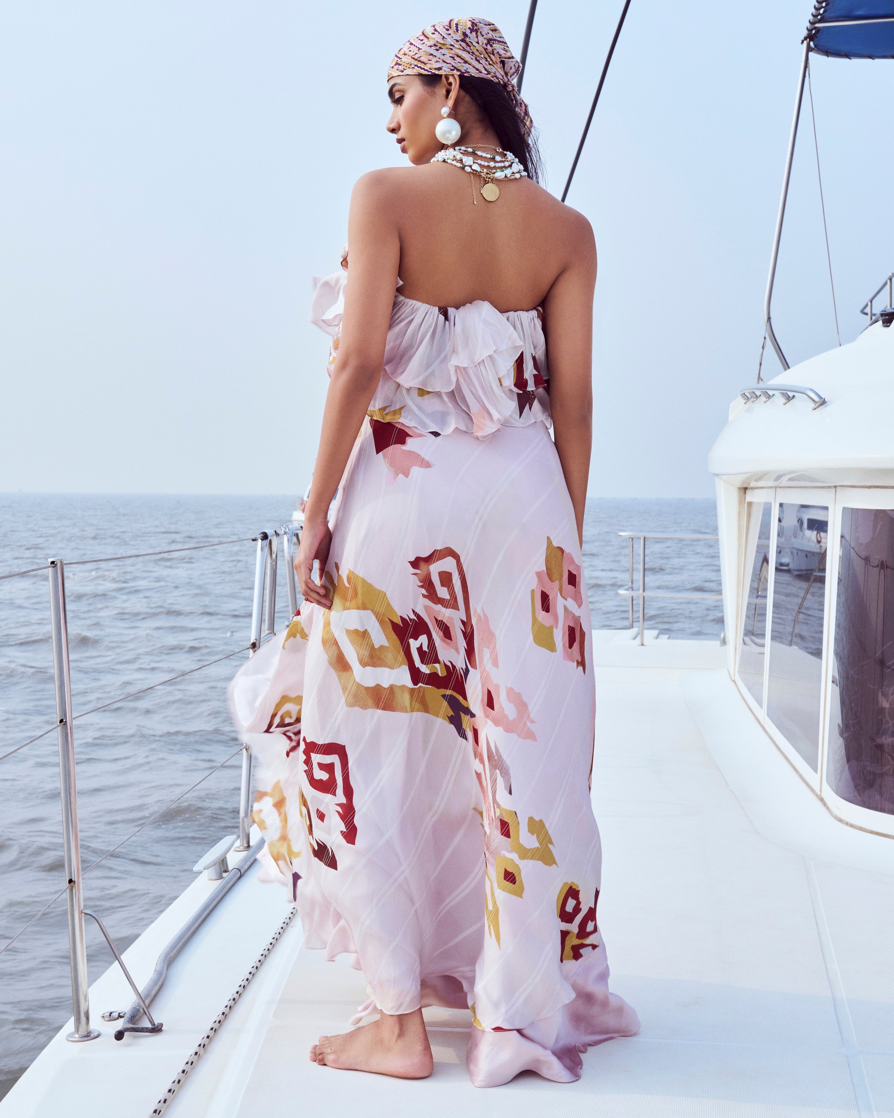 PATOLA PRINTED OFF SHOULDER MAXI DRESS