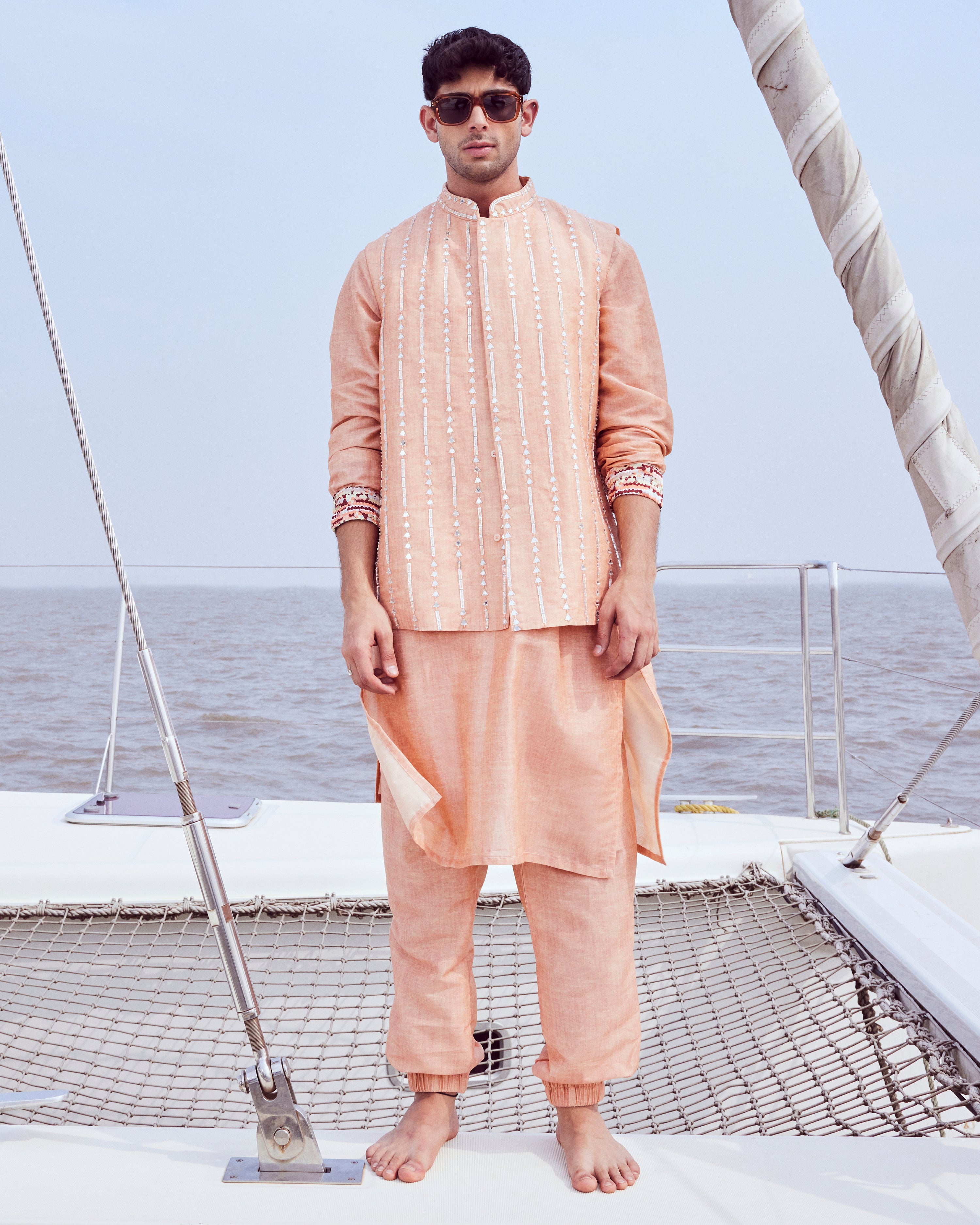 EMBROIDERED BUNDI WITH KURTA & JOGGER PANTS