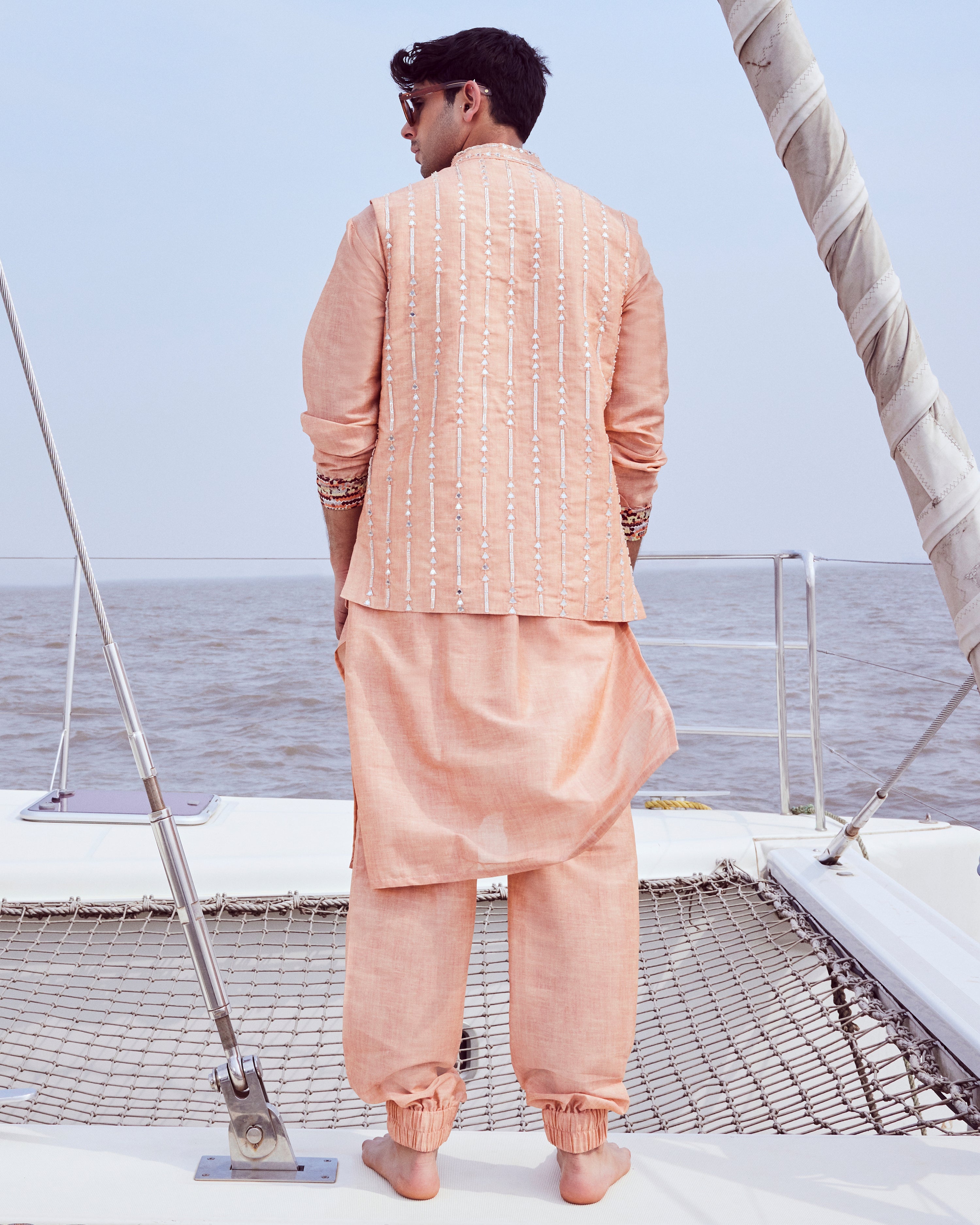 EMBROIDERED BUNDI WITH KURTA & JOGGER PANTS