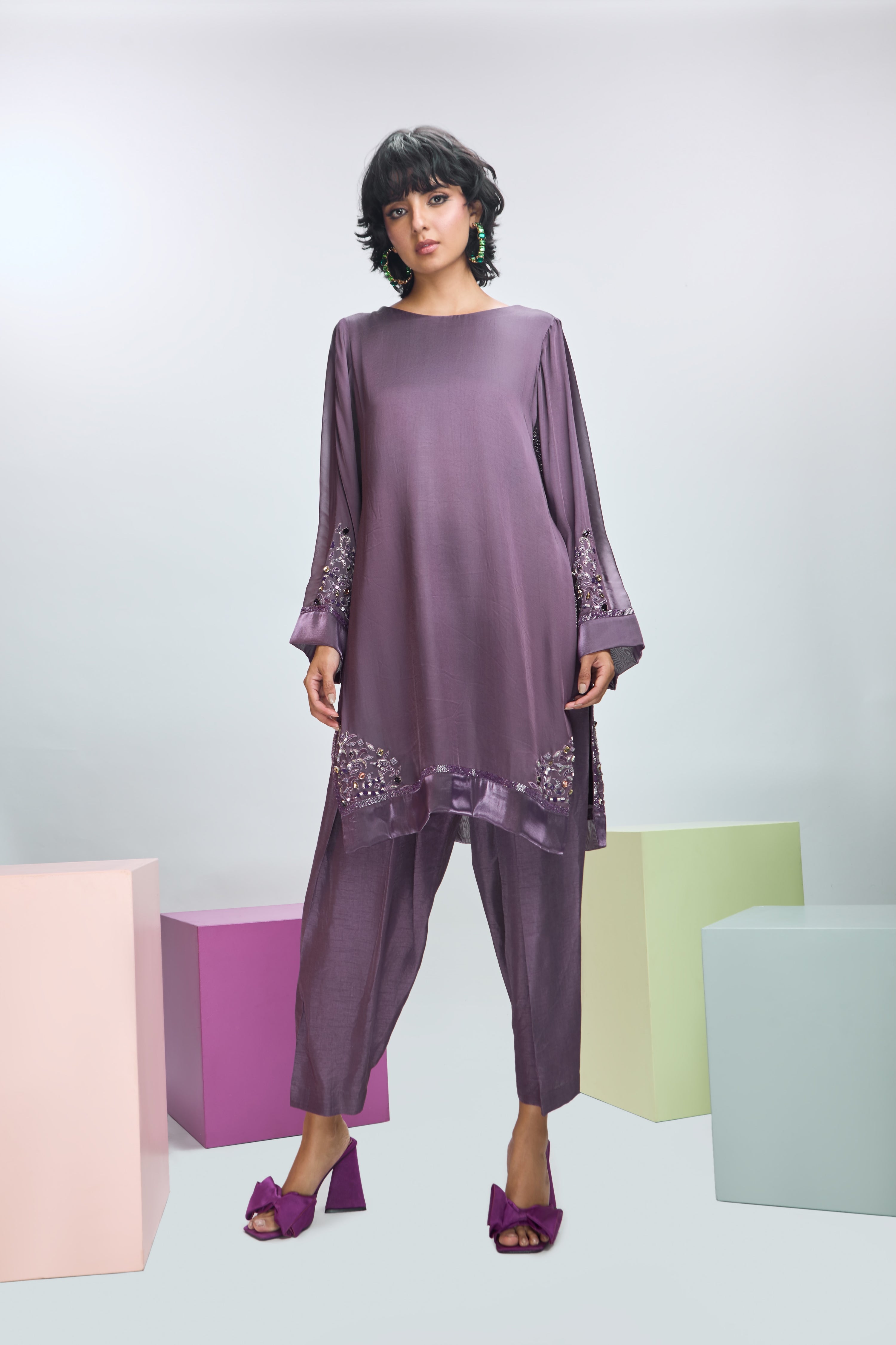 PLUM EMBROIDERED KURTA SET