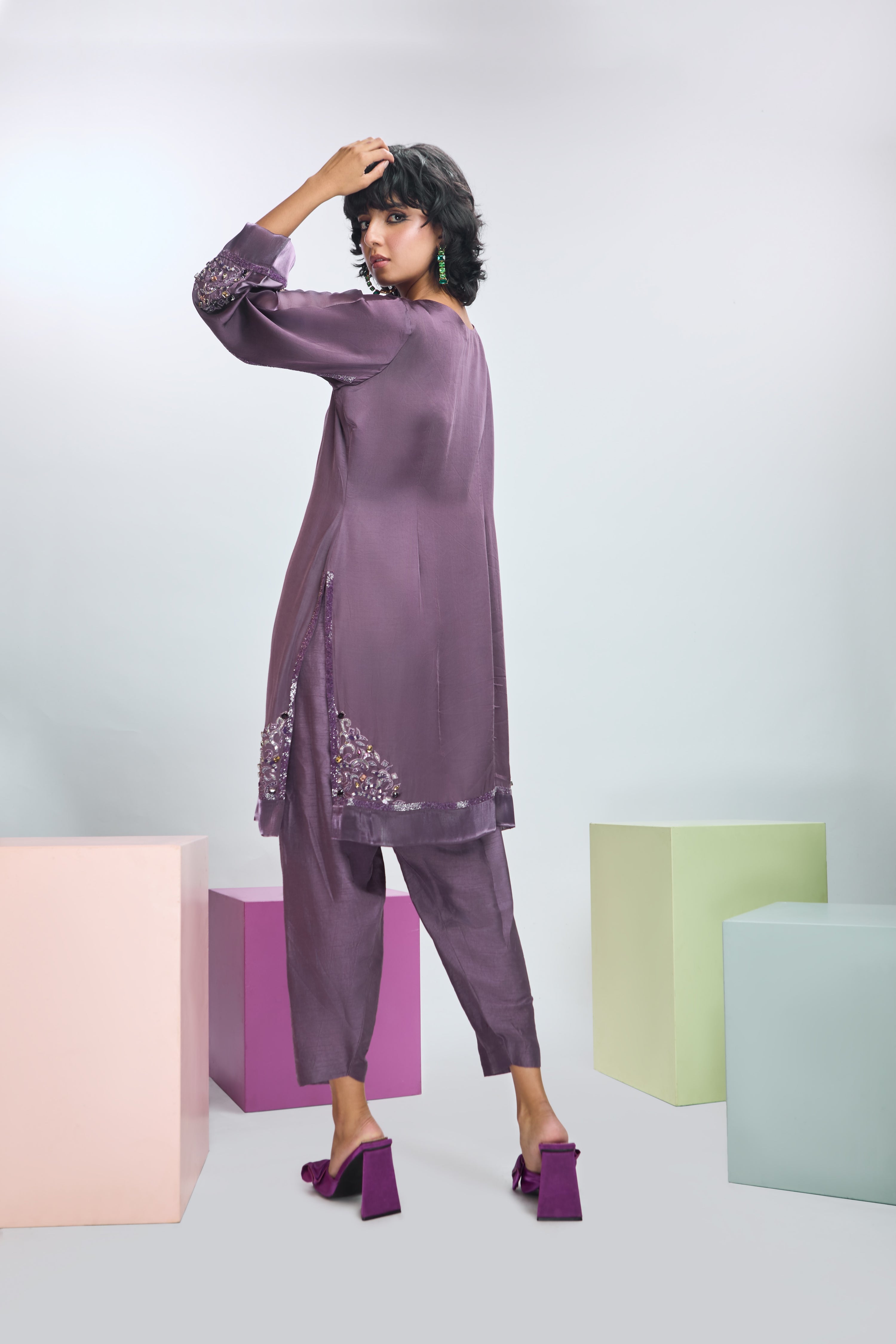 PLUM EMBROIDERED KURTA SET