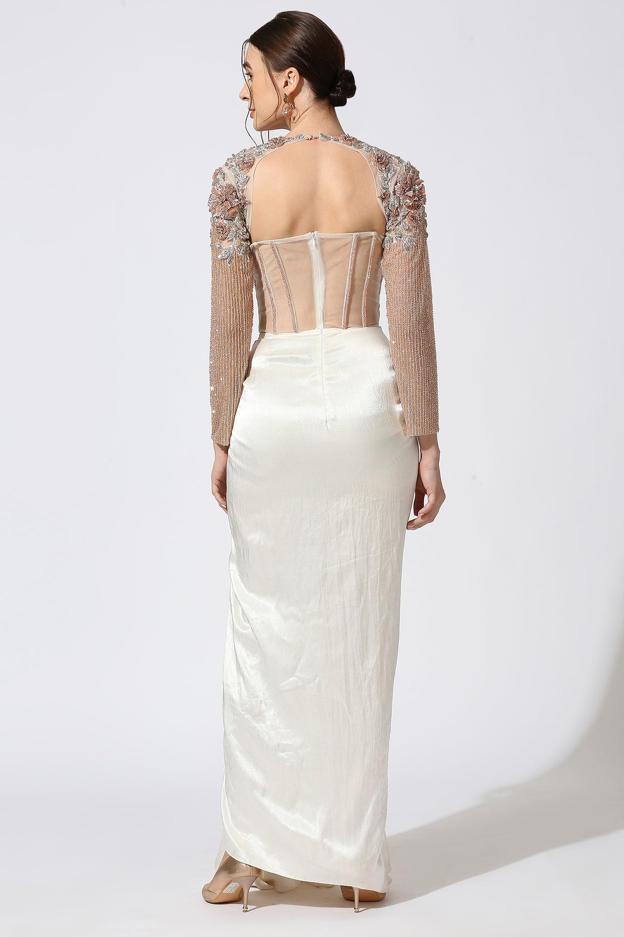 WHITE CORSET 3D EMBROIDERED GOWN