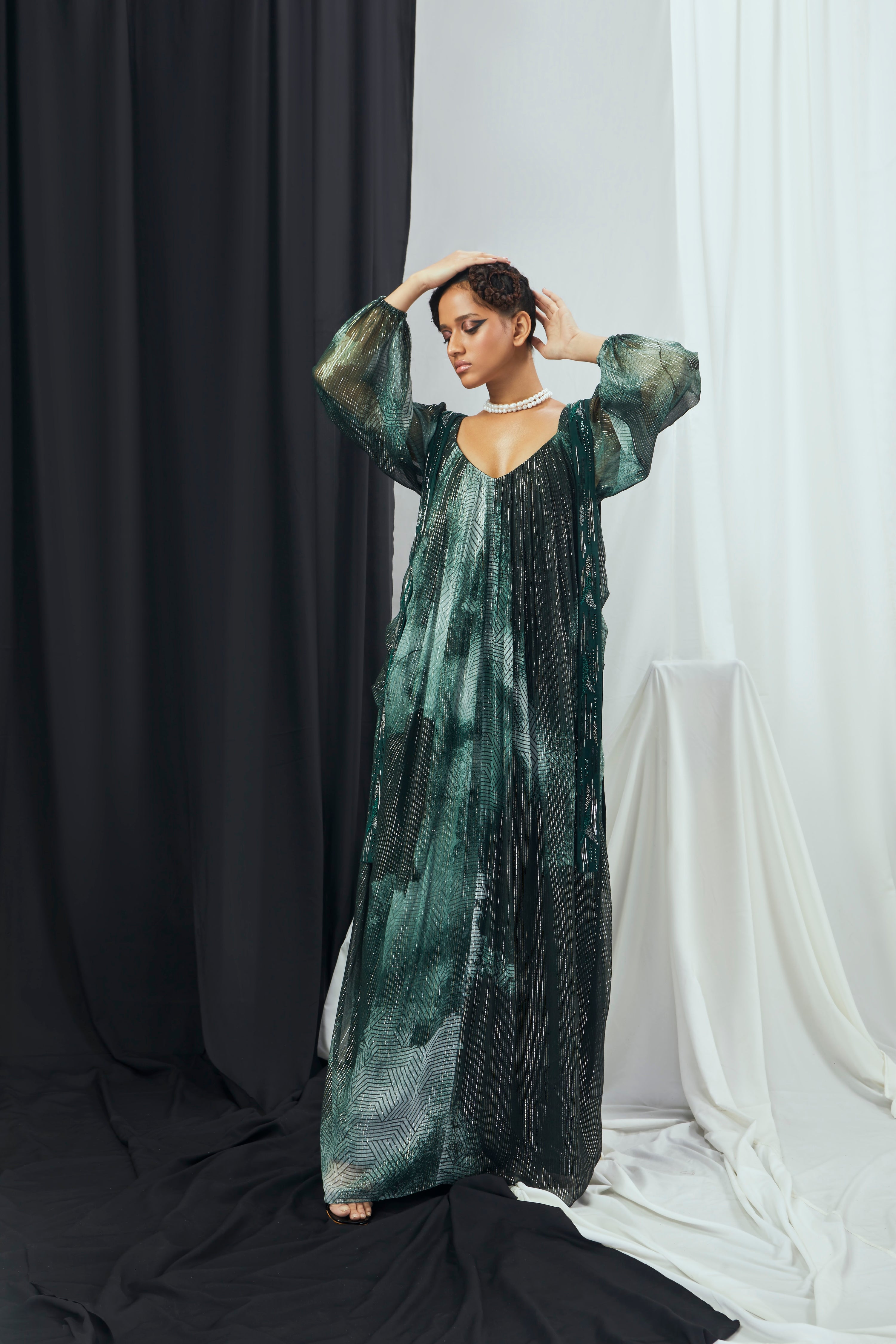 DRAPED PRINTED KAFTAN