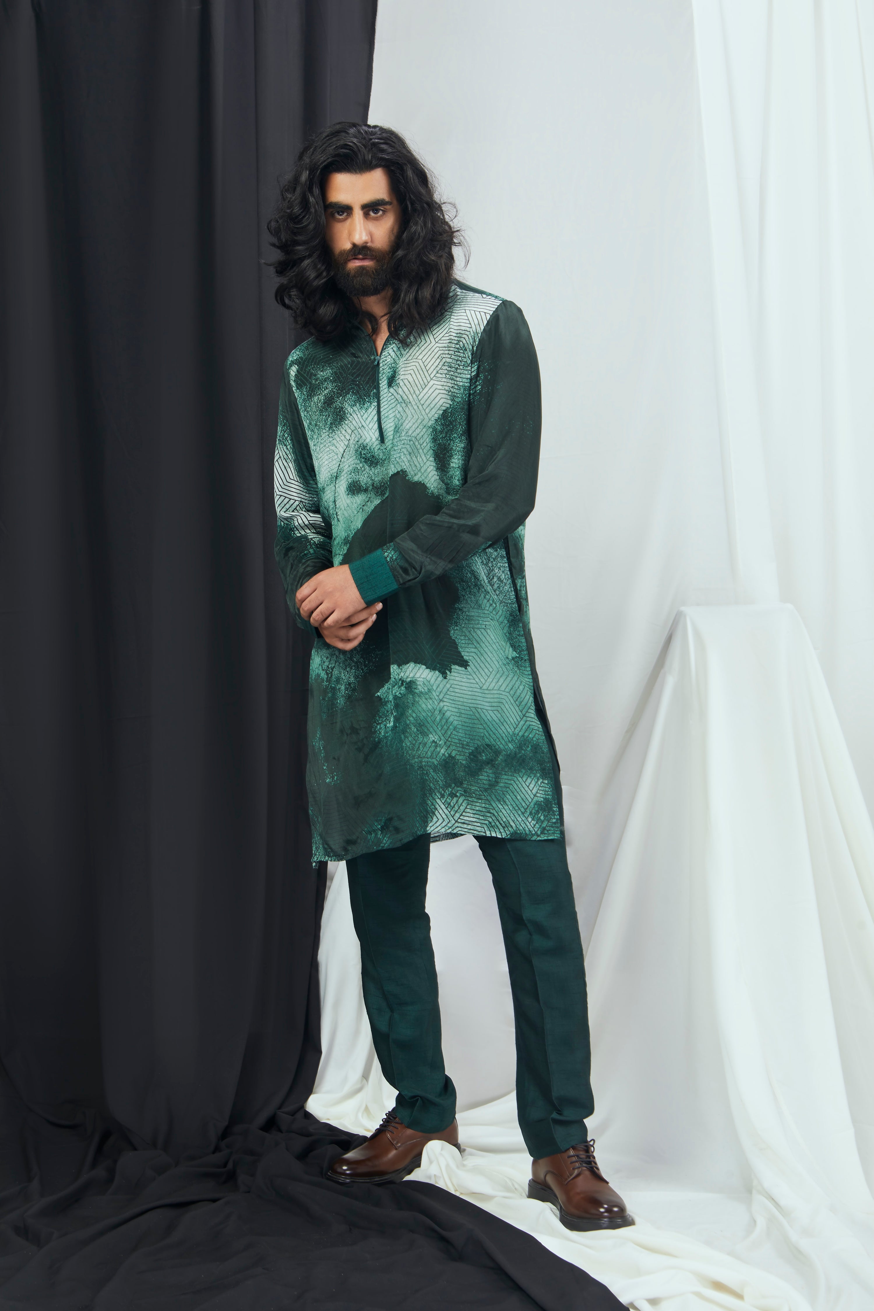 PRINTED EMERALD KURTA SET WITH PANTS