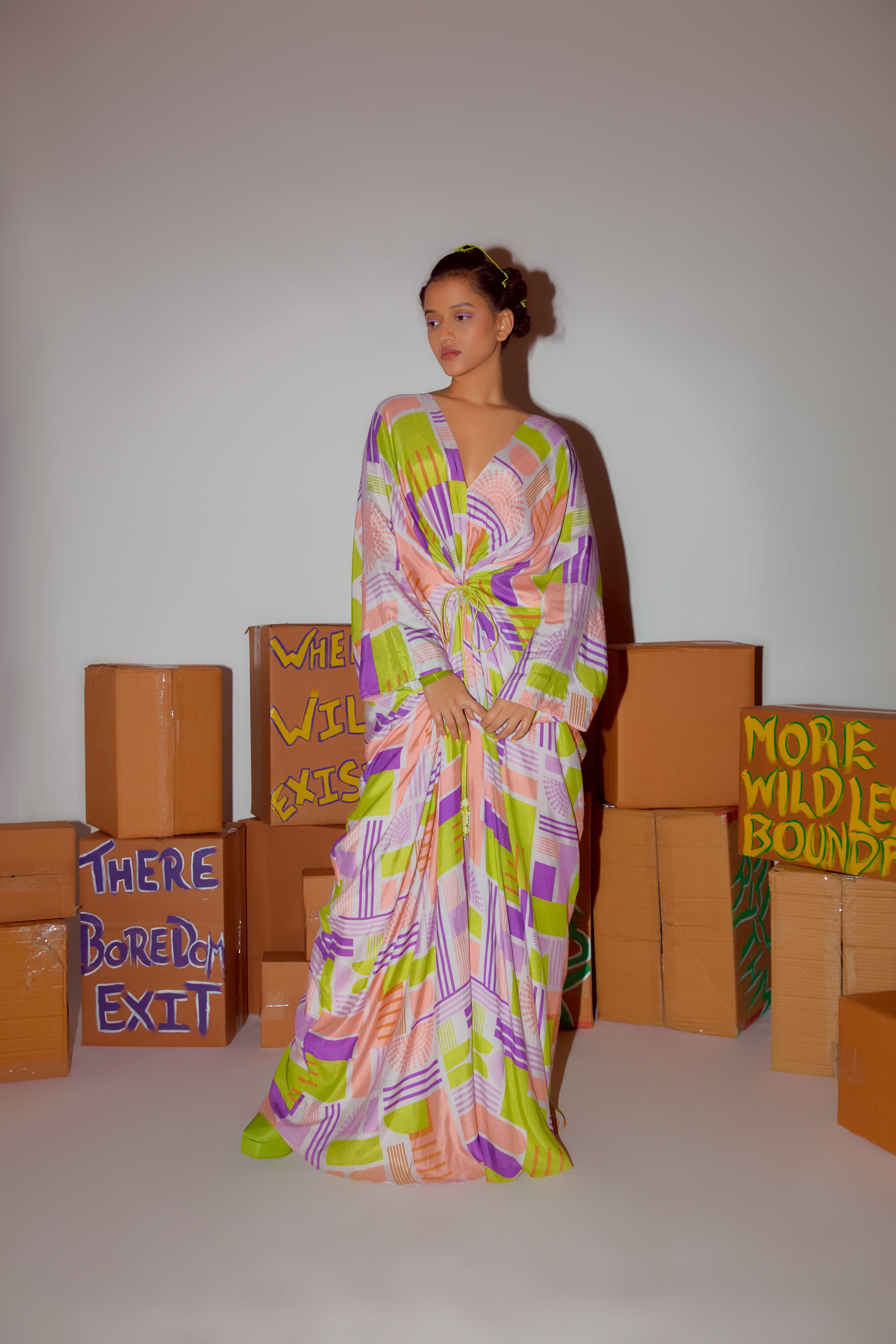 PRINTED DRAPED KAFTAN