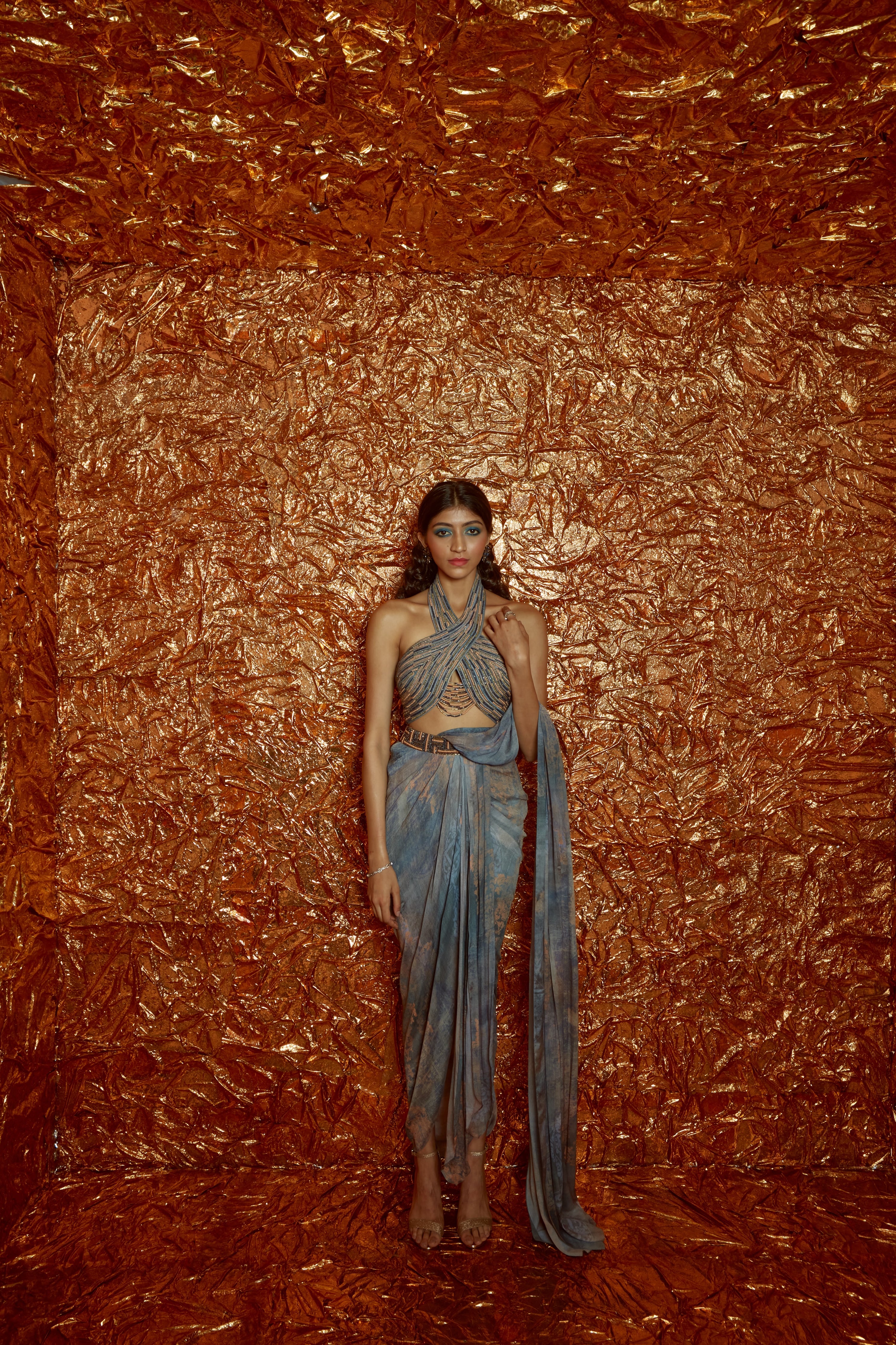 PRE DRAPED PRINTED SAREE SET