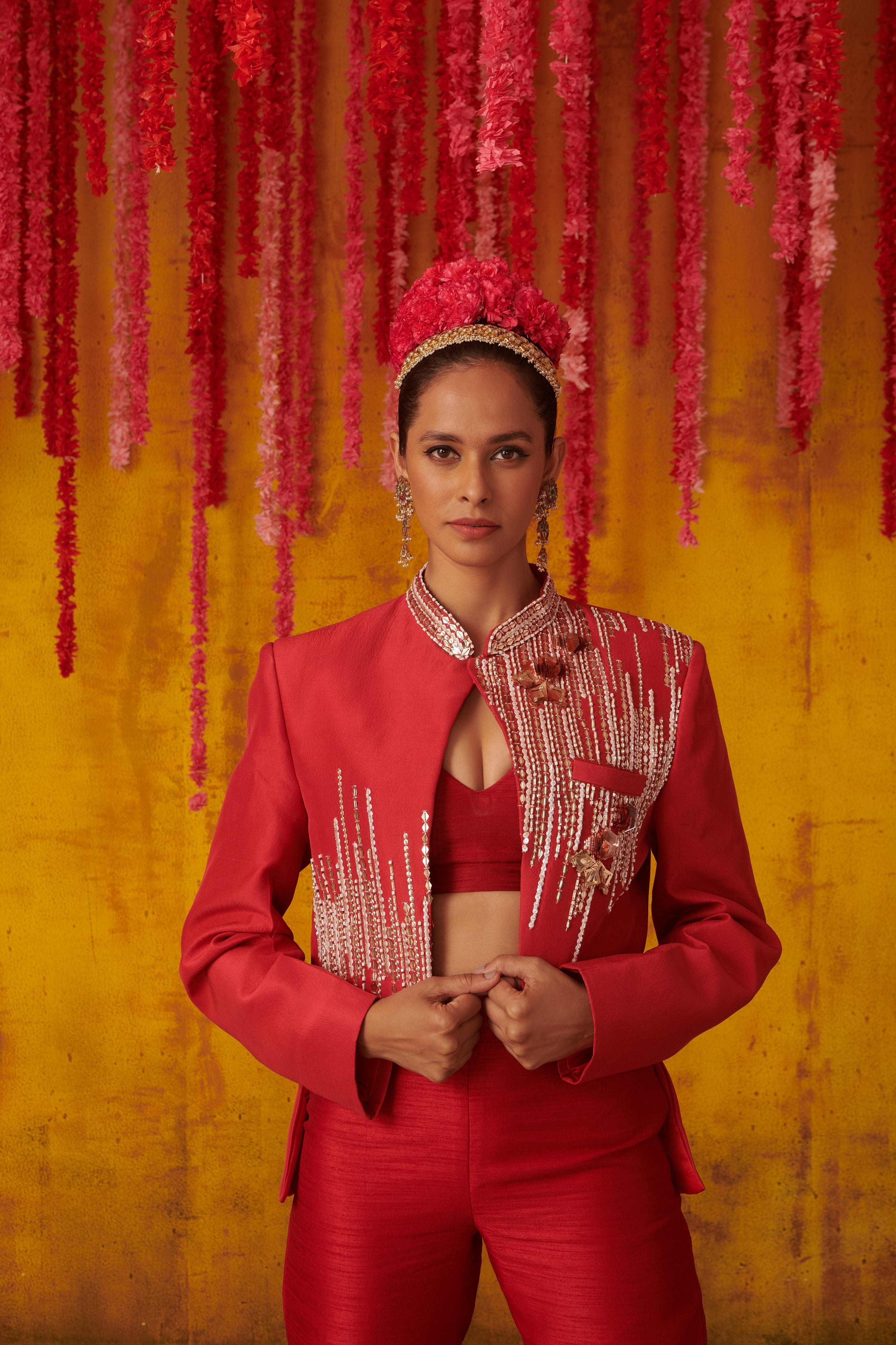 RED EMBROIDERED JACKET SET