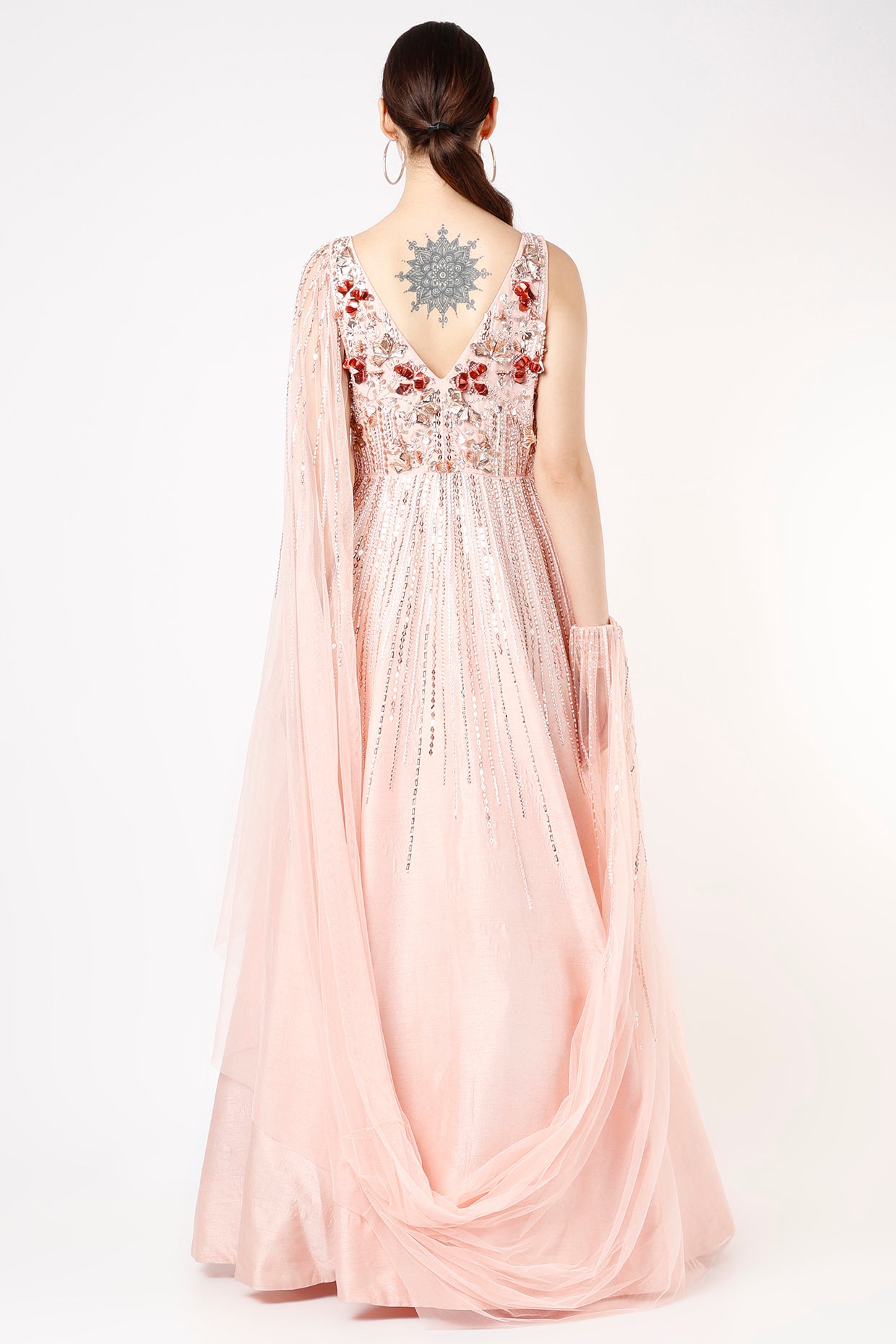 BLUSH PINK EMBROIDERED GOWN WITH DRAPE