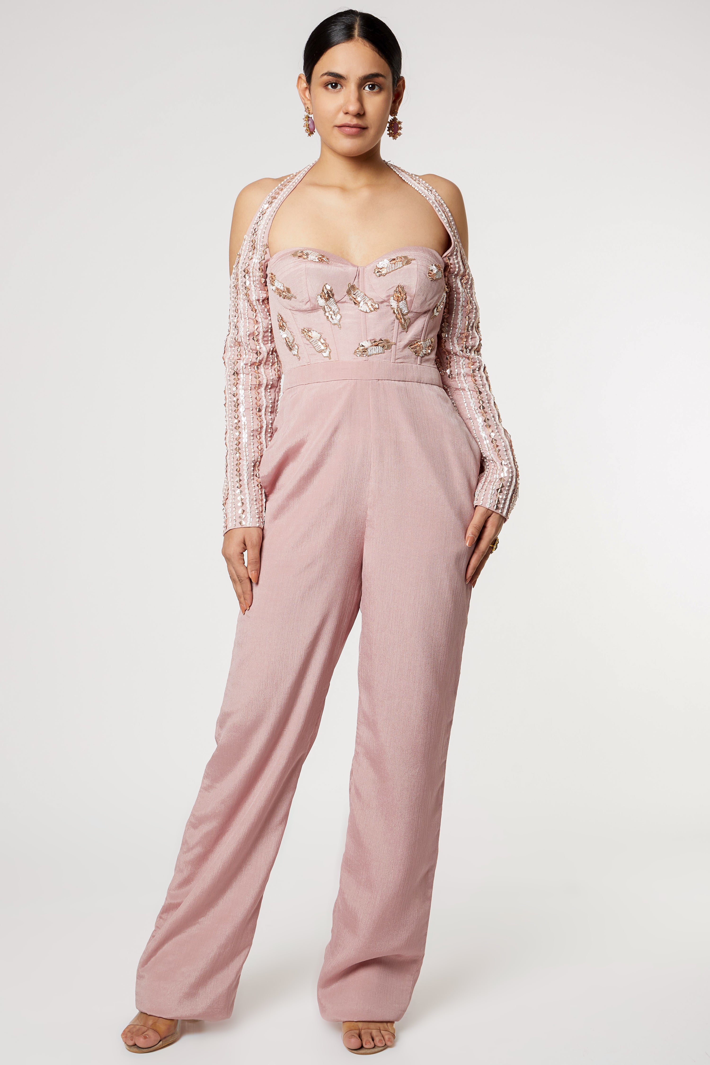 DUSTED MAUVE EMBROIDERED JUMPSUIT