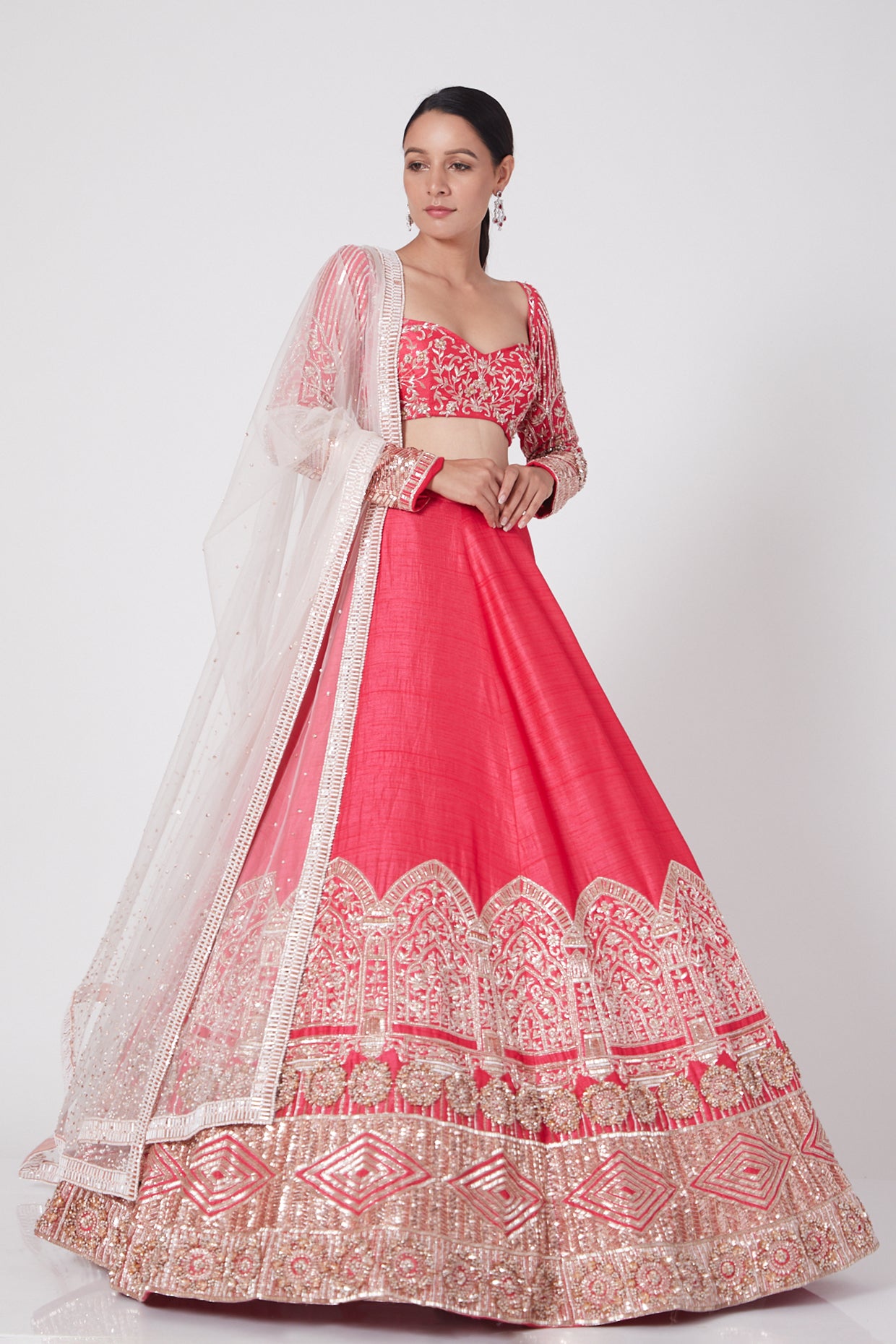 PINK  EMBROIDERED LEHENGA WITH BLOUSE AND DUPATA SET