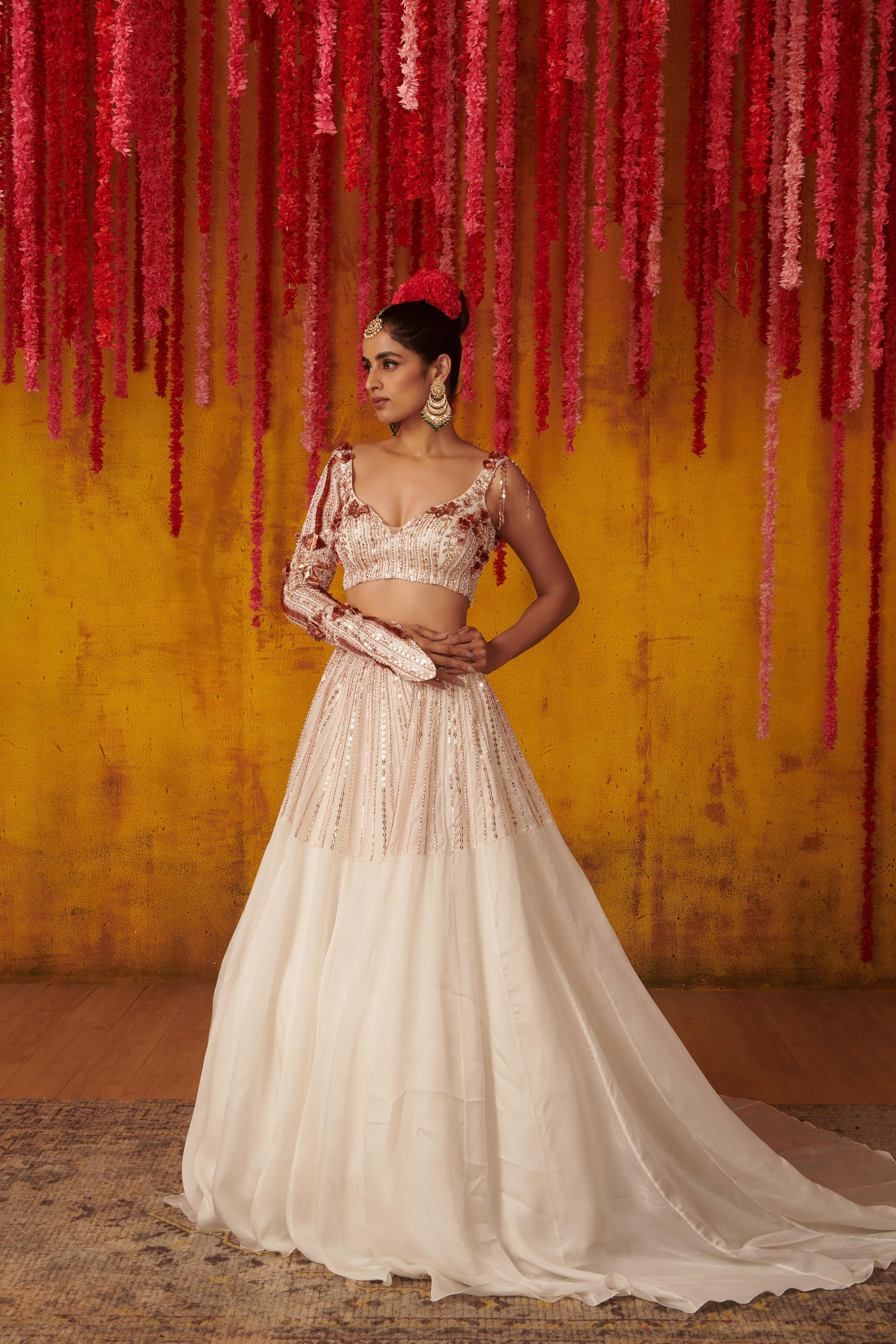 WHITE EMBROIDERED LEHENGA SET