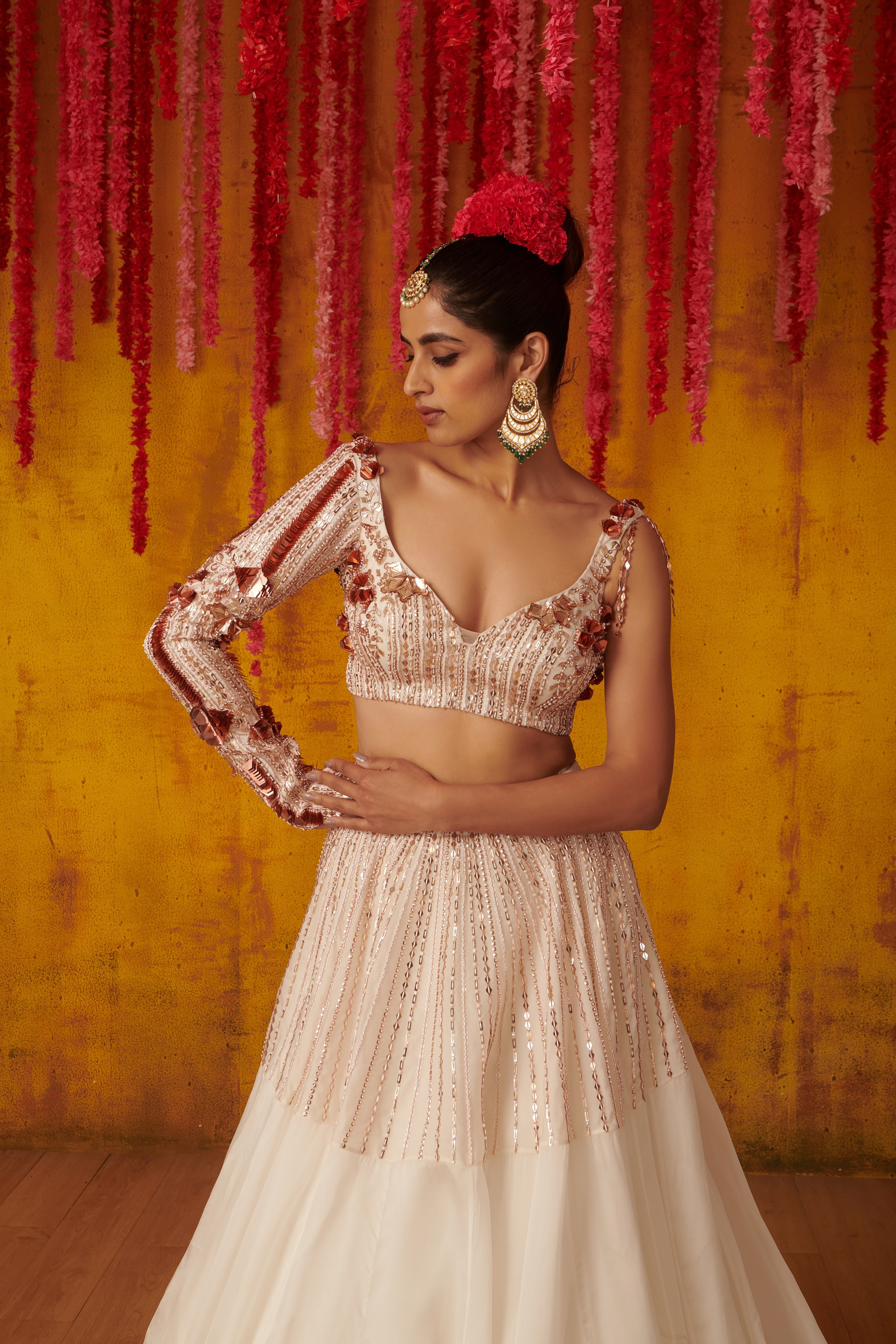 WHITE EMBROIDERED LEHENGA SET