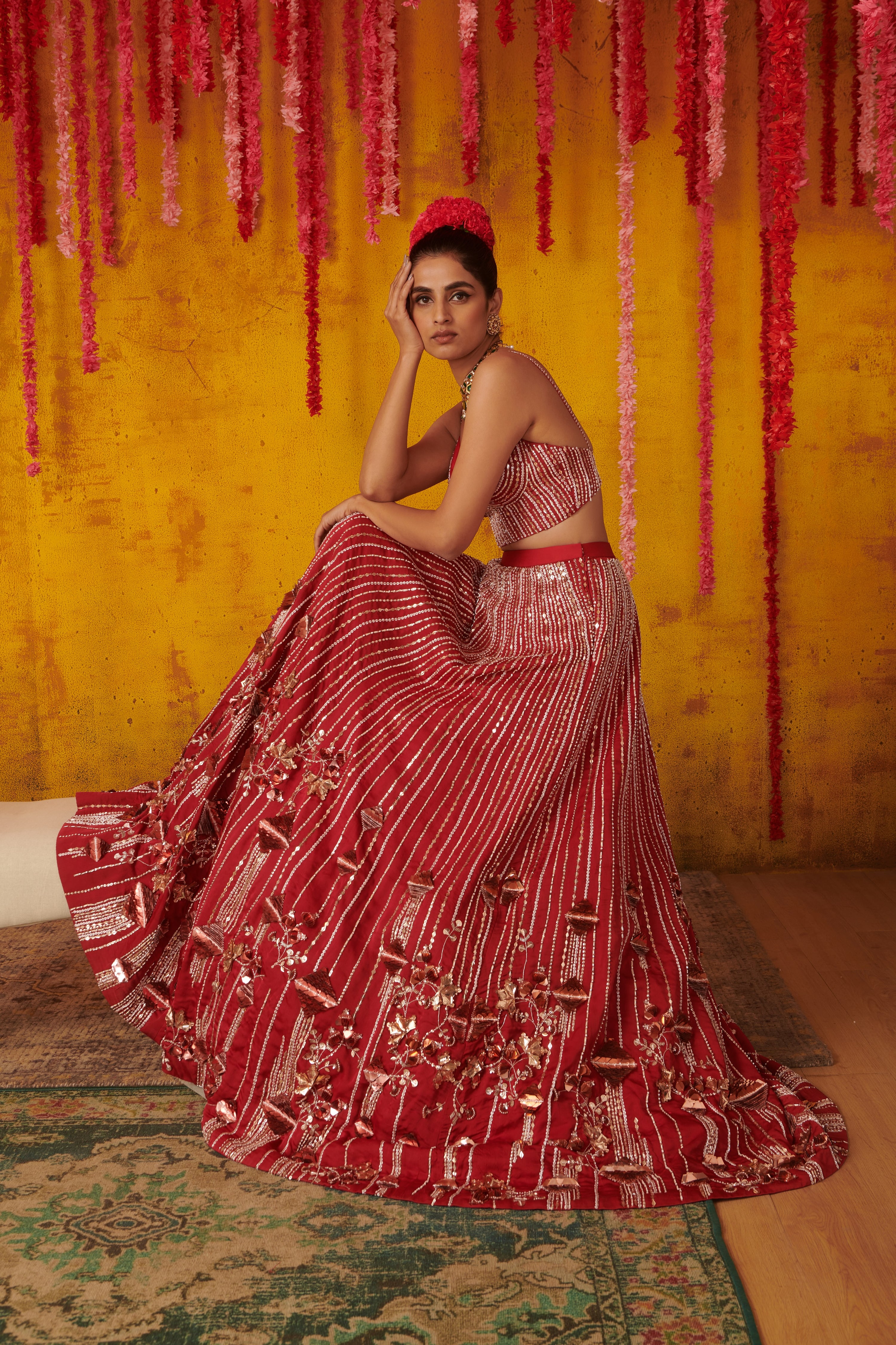 RUBY RED EMBROIDERED LEHENGA SET