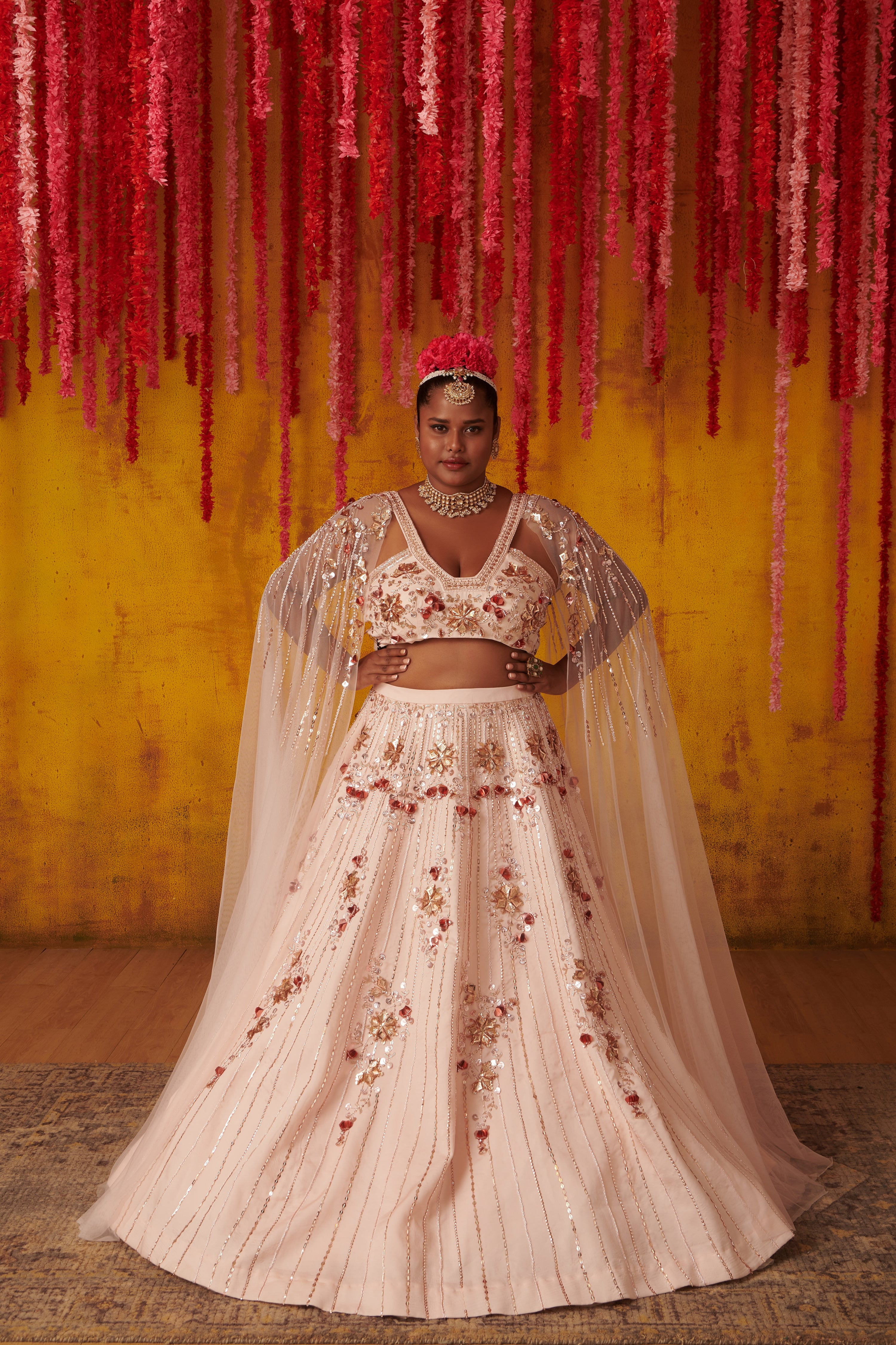 BLUSH PINK EMBROIDERED LEHENGA WITH DRAPE