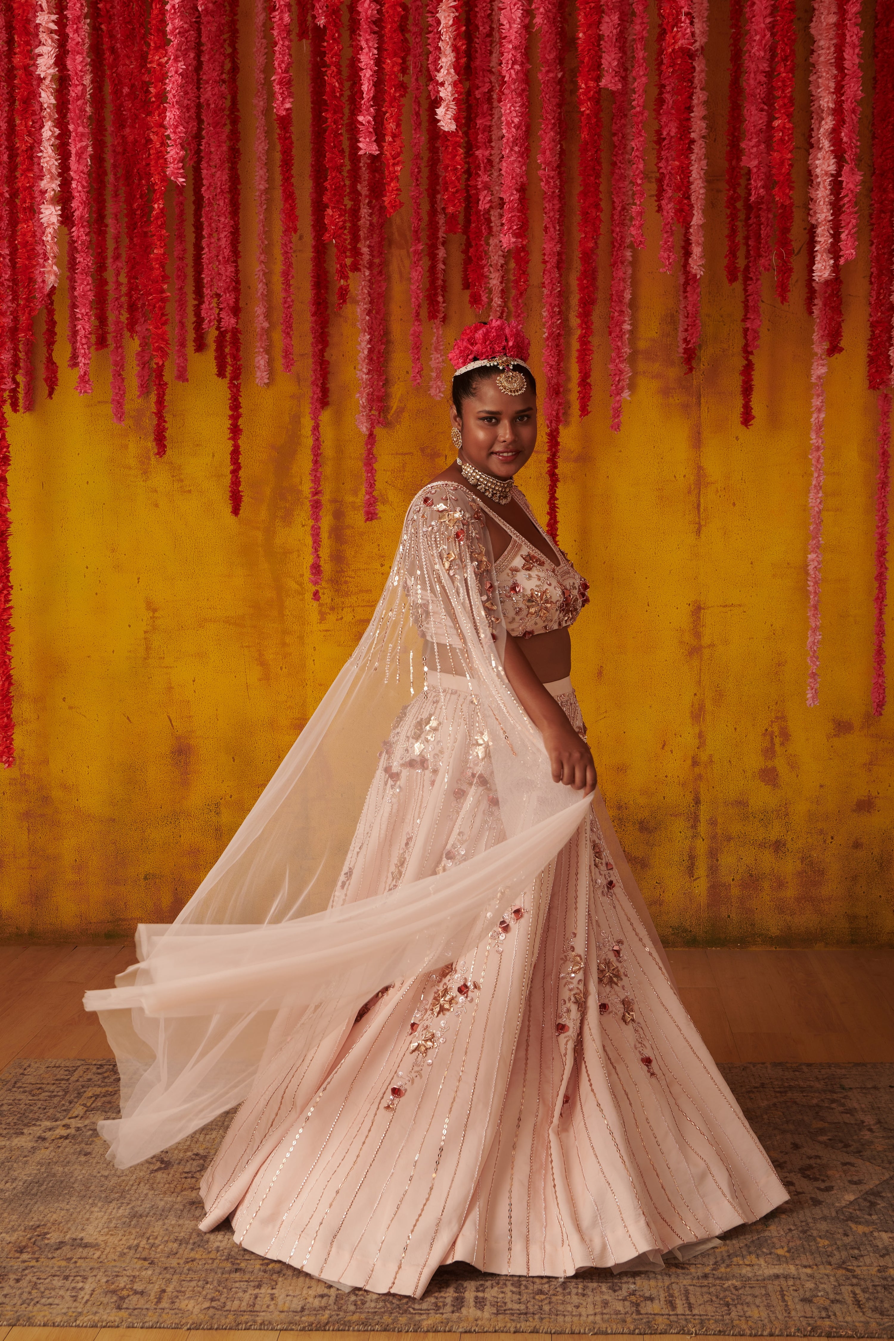 BLUSH PINK EMBROIDERED LEHENGA WITH DRAPE