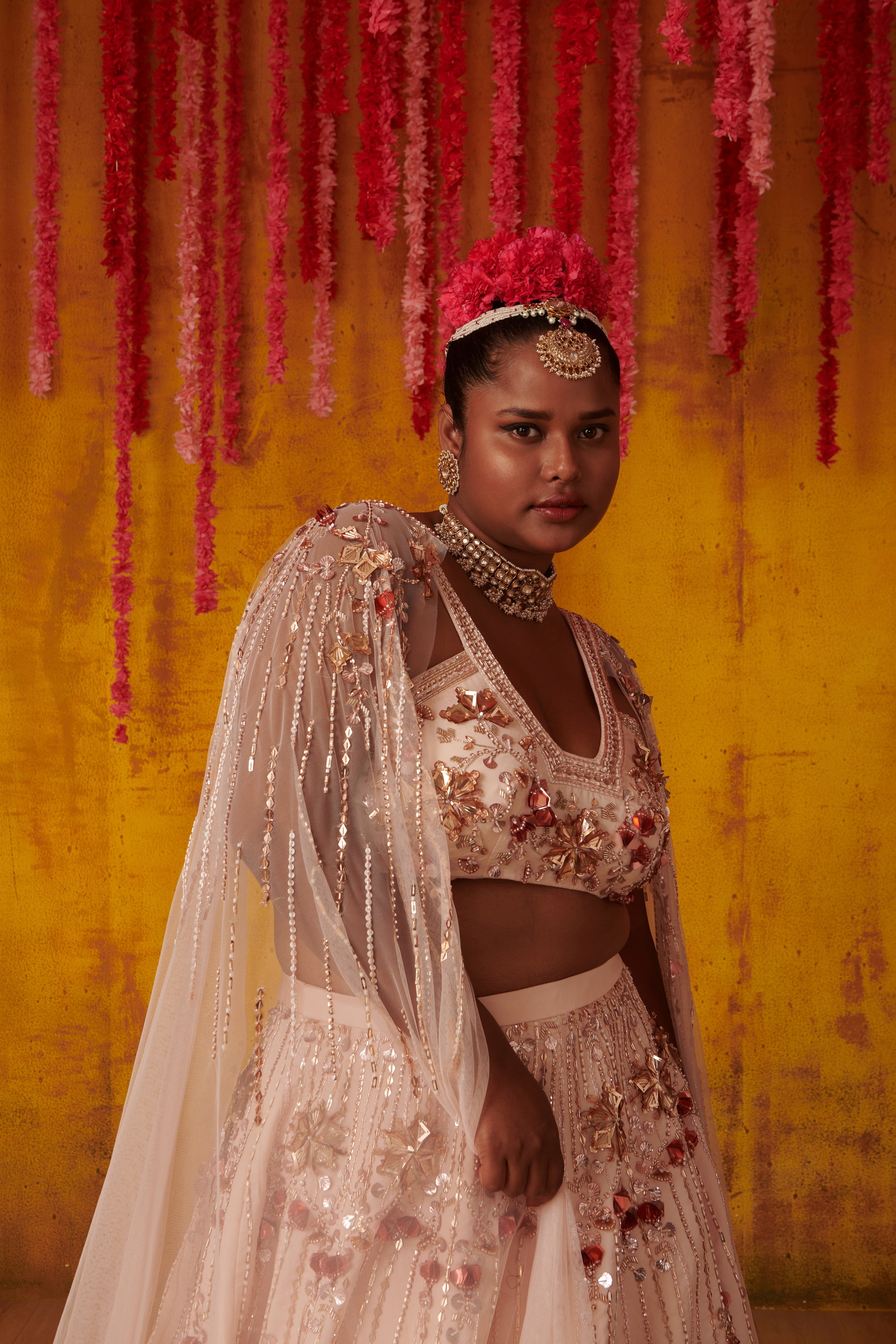 BLUSH PINK EMBROIDERED LEHENGA WITH DRAPE