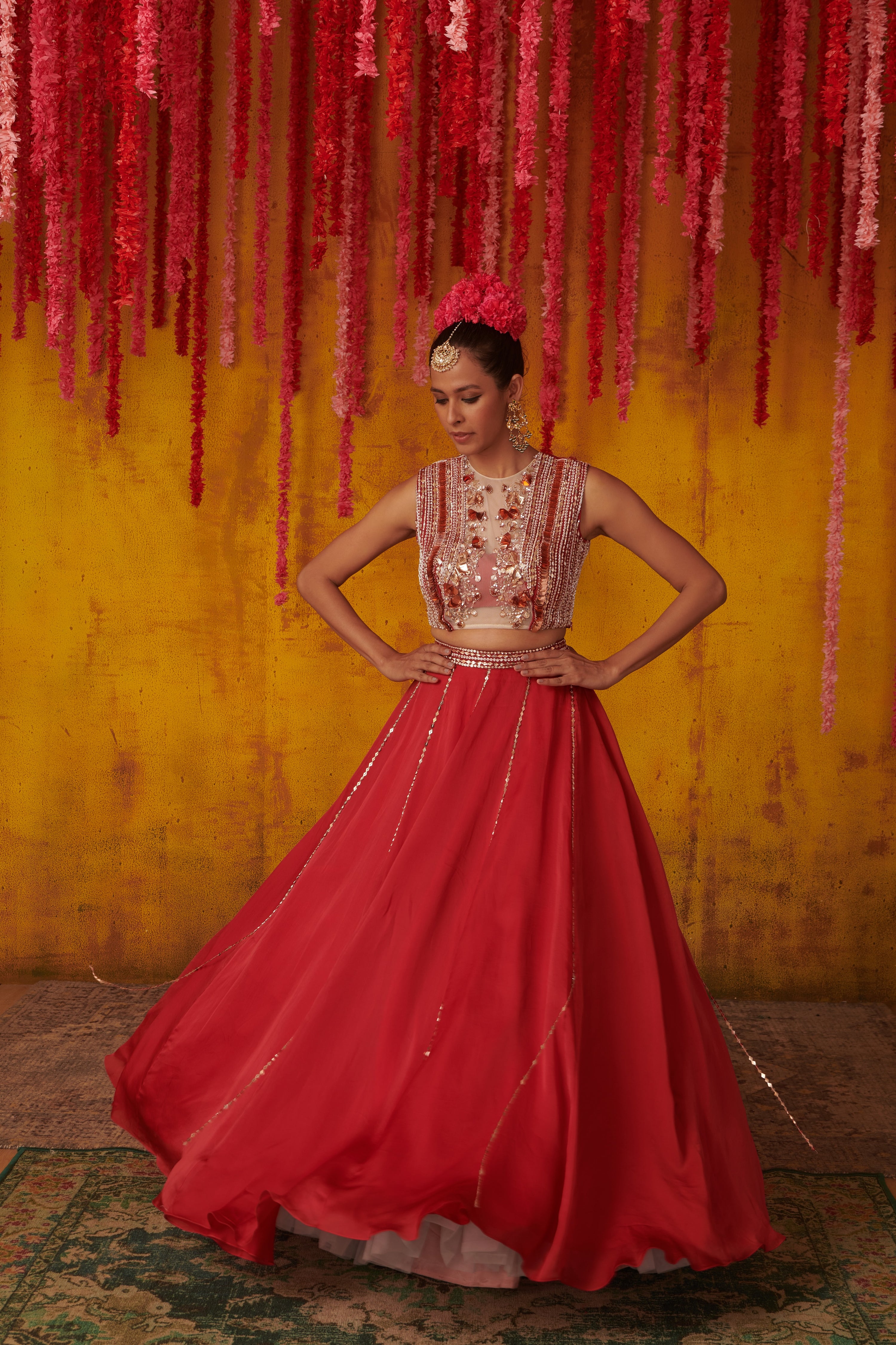 RUBY SATIN ORGANZA LEHENGA SET