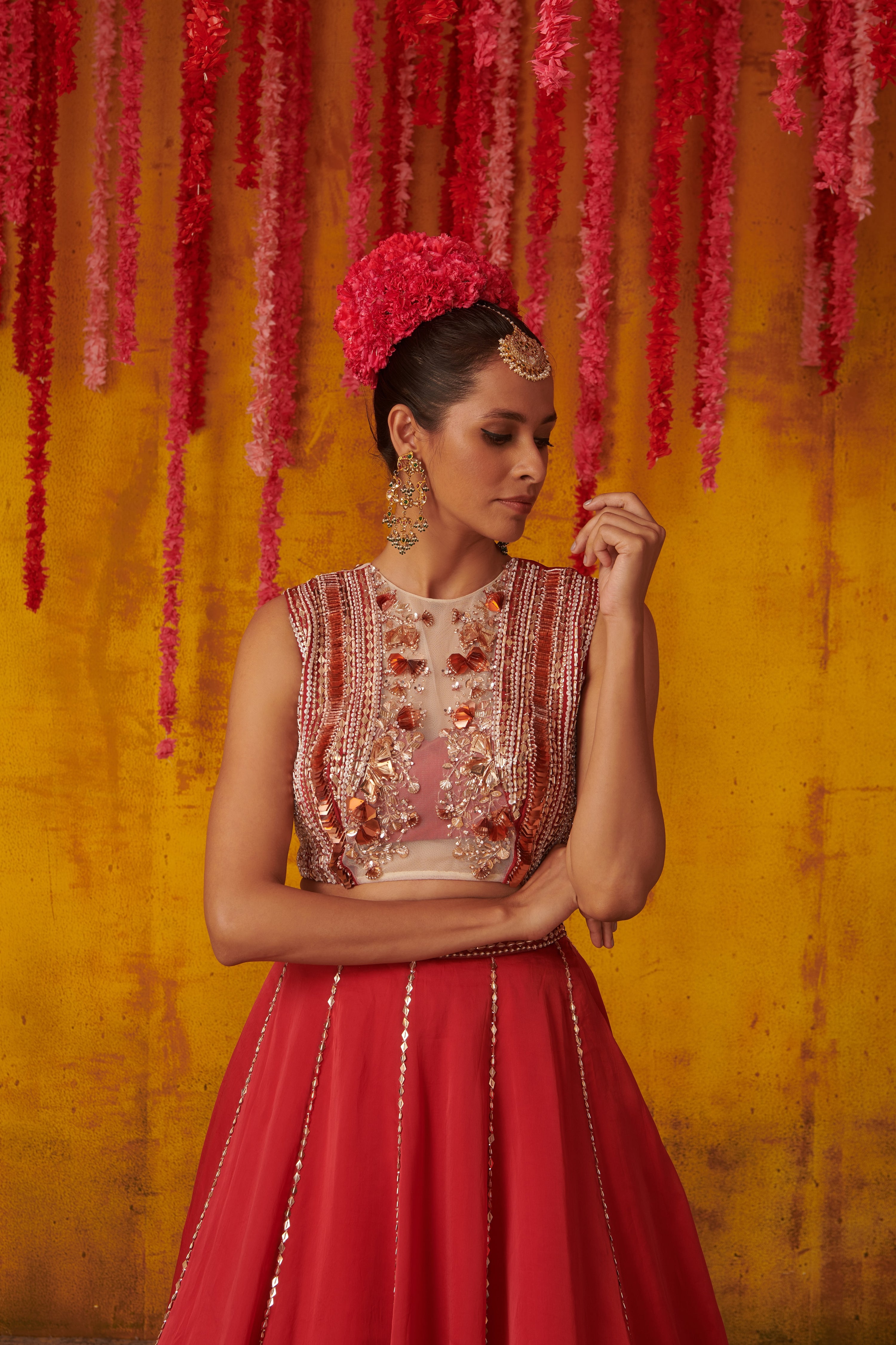 RUBY SATIN ORGANZA LEHENGA SET