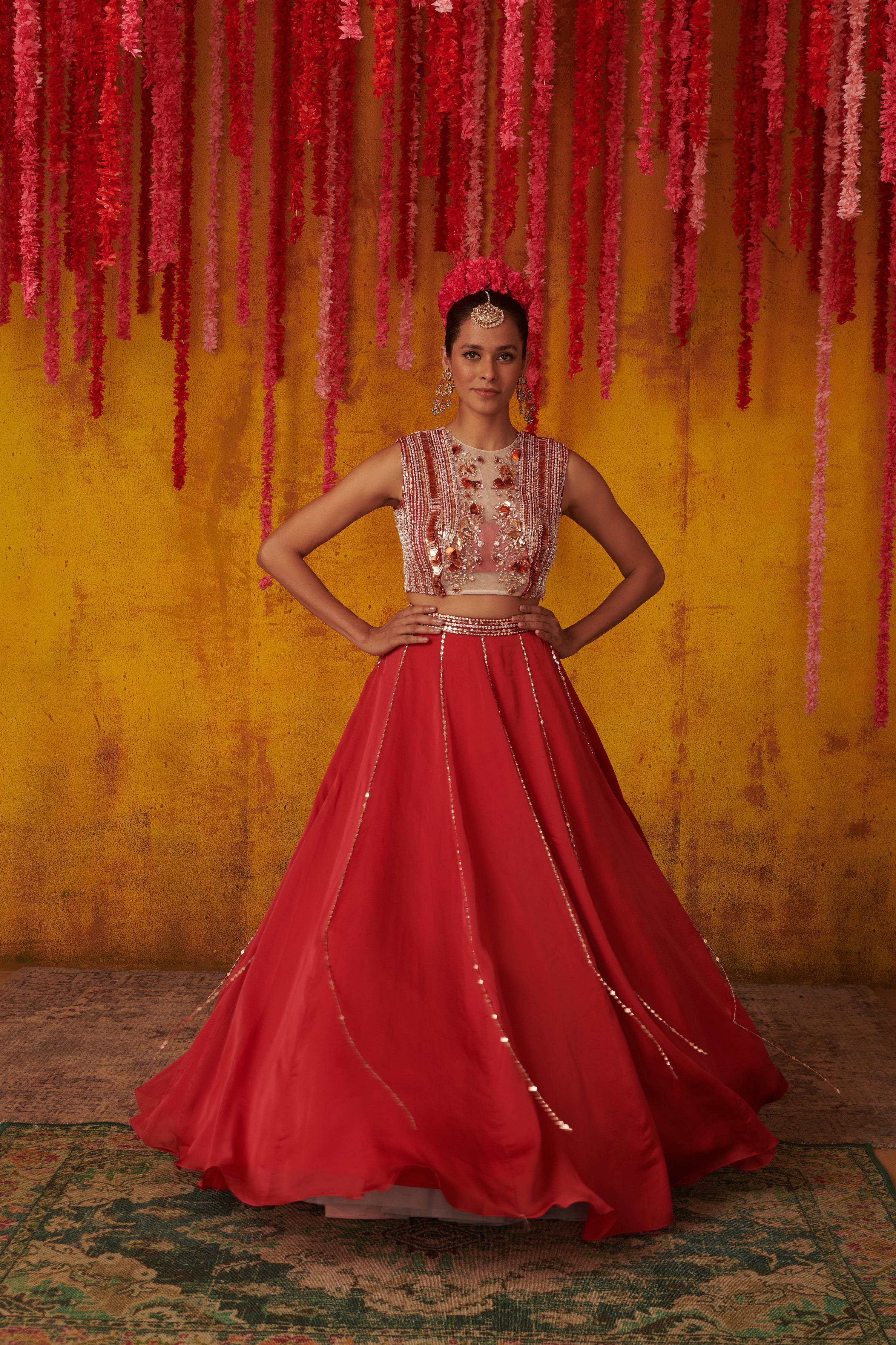 RUBY SATIN ORGANZA LEHENGA SET