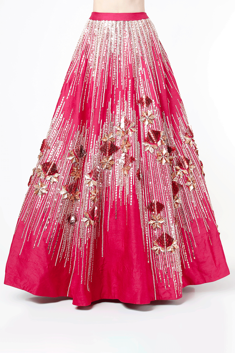 HOT PINK EMBROIDERED CORSET LEHENGA SET