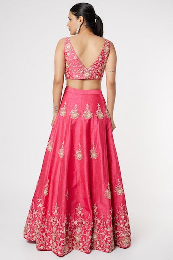 HOT PINK EMBROIDERED LEHENGA WITH DUPATTA