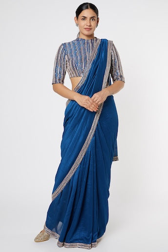 BLUE EMBROIDERED SAREE