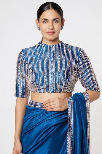 BLUE EMBROIDERED SAREE