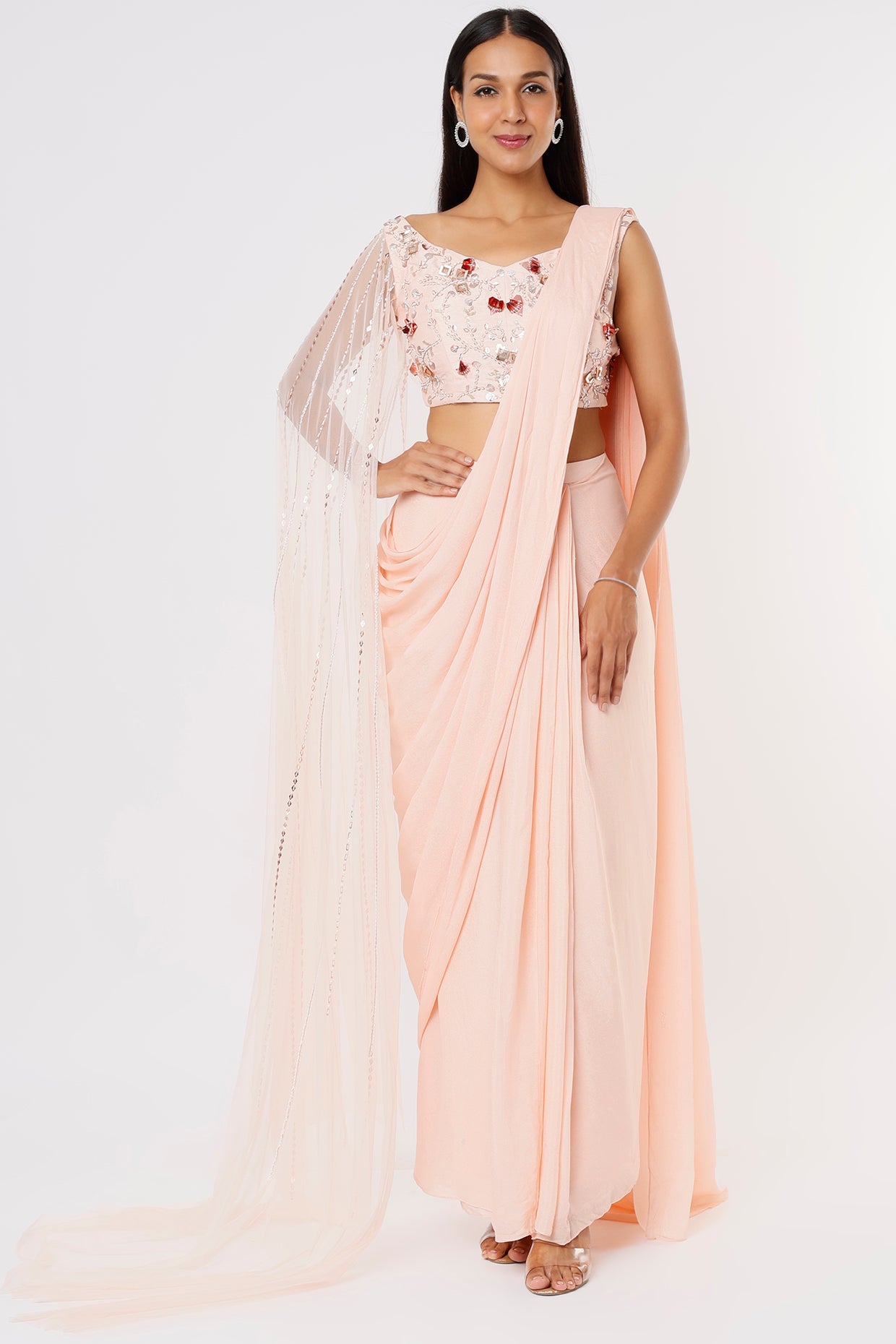 BLUSH PINK SAREE WITH EMBROIDERED BLOUSE