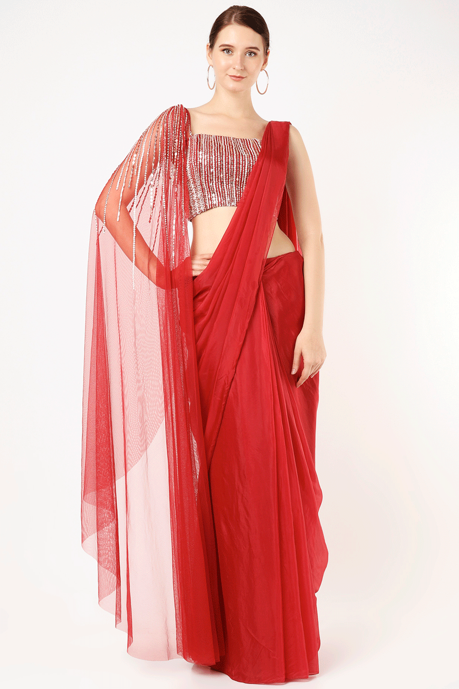 RUBY RED SAREE SET