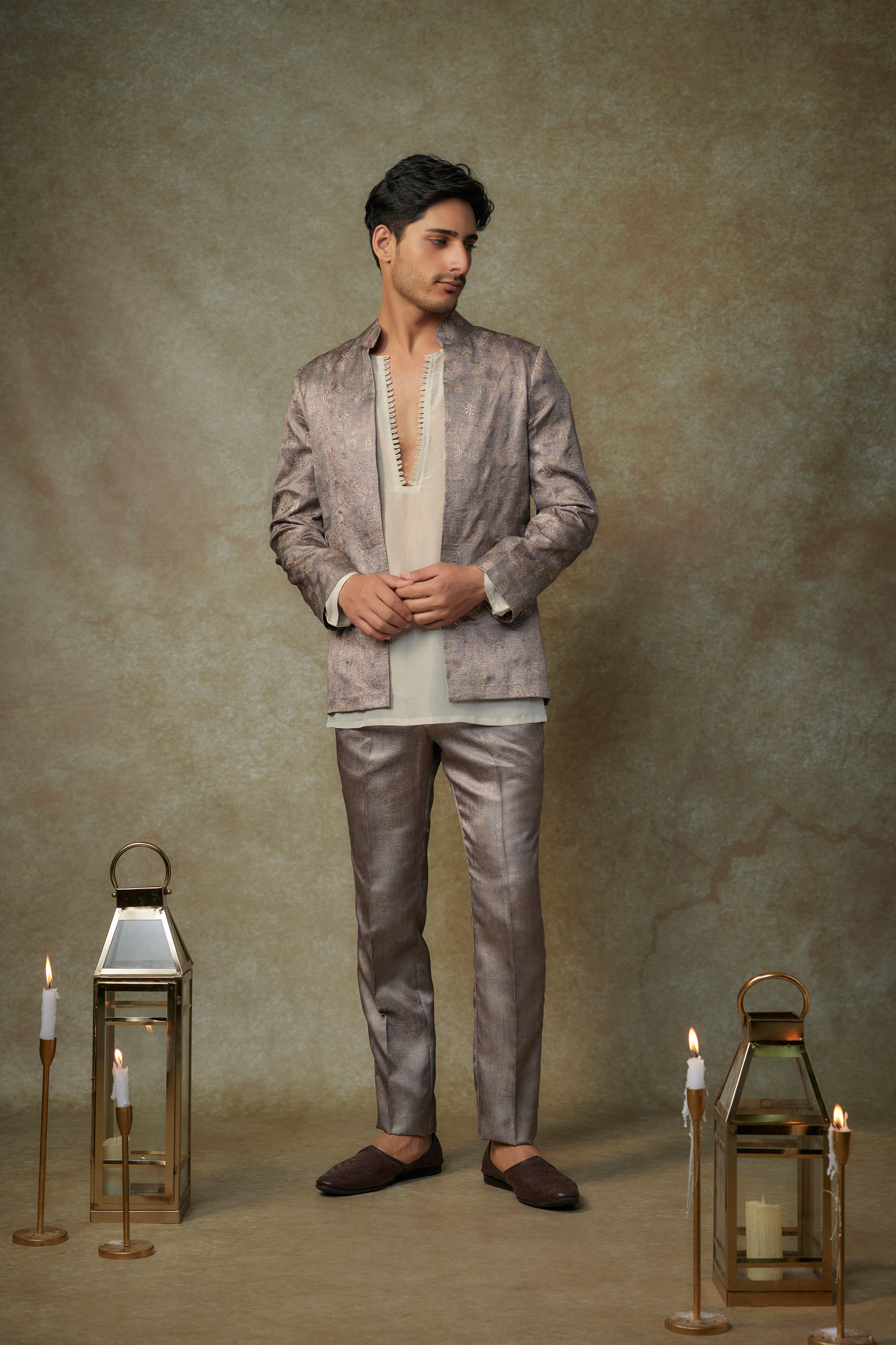 OLIVE EMBROIDERED JACKET WITH KURTA AND PANT