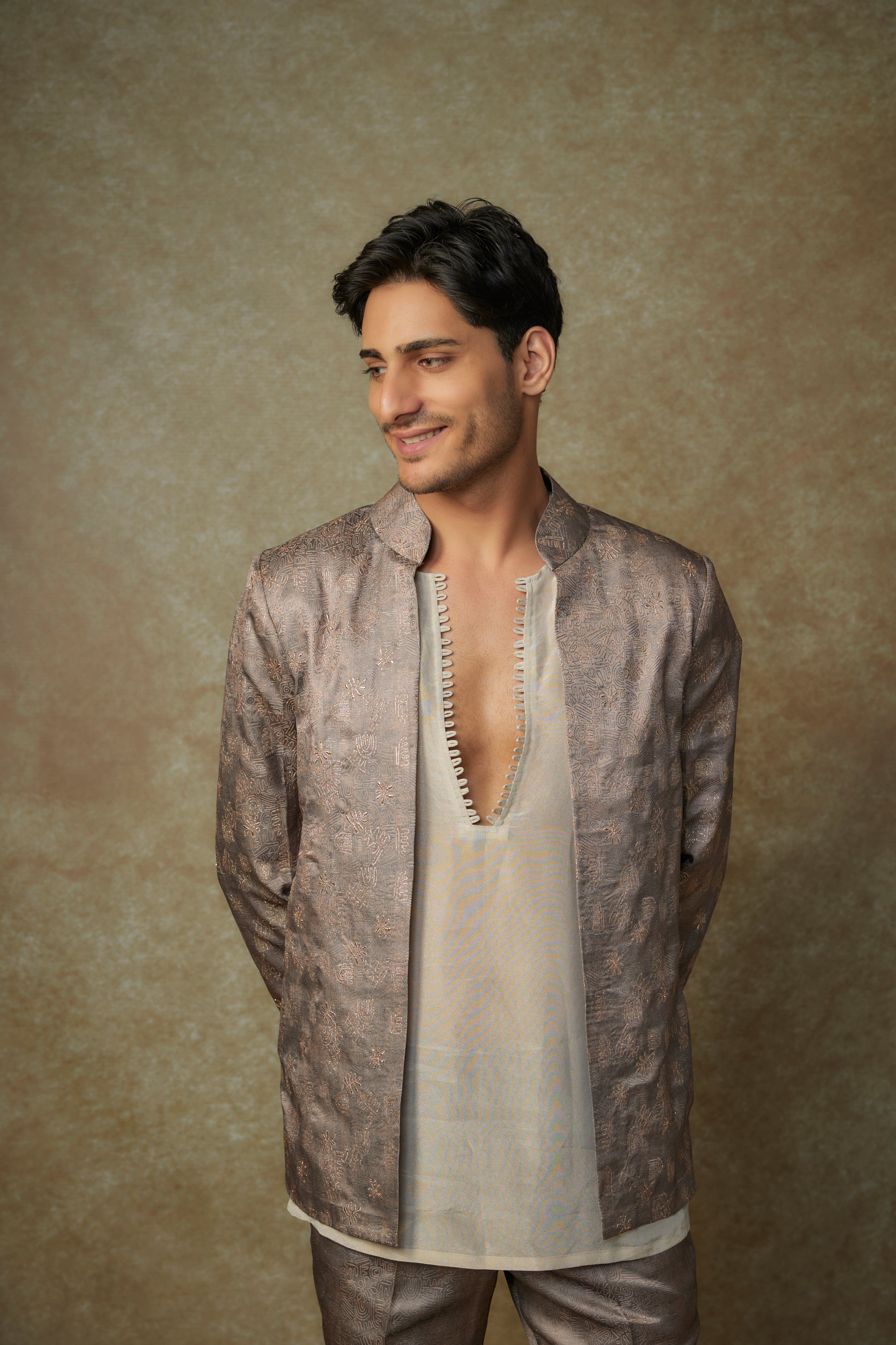 OLIVE EMBROIDERED JACKET WITH KURTA AND PANT