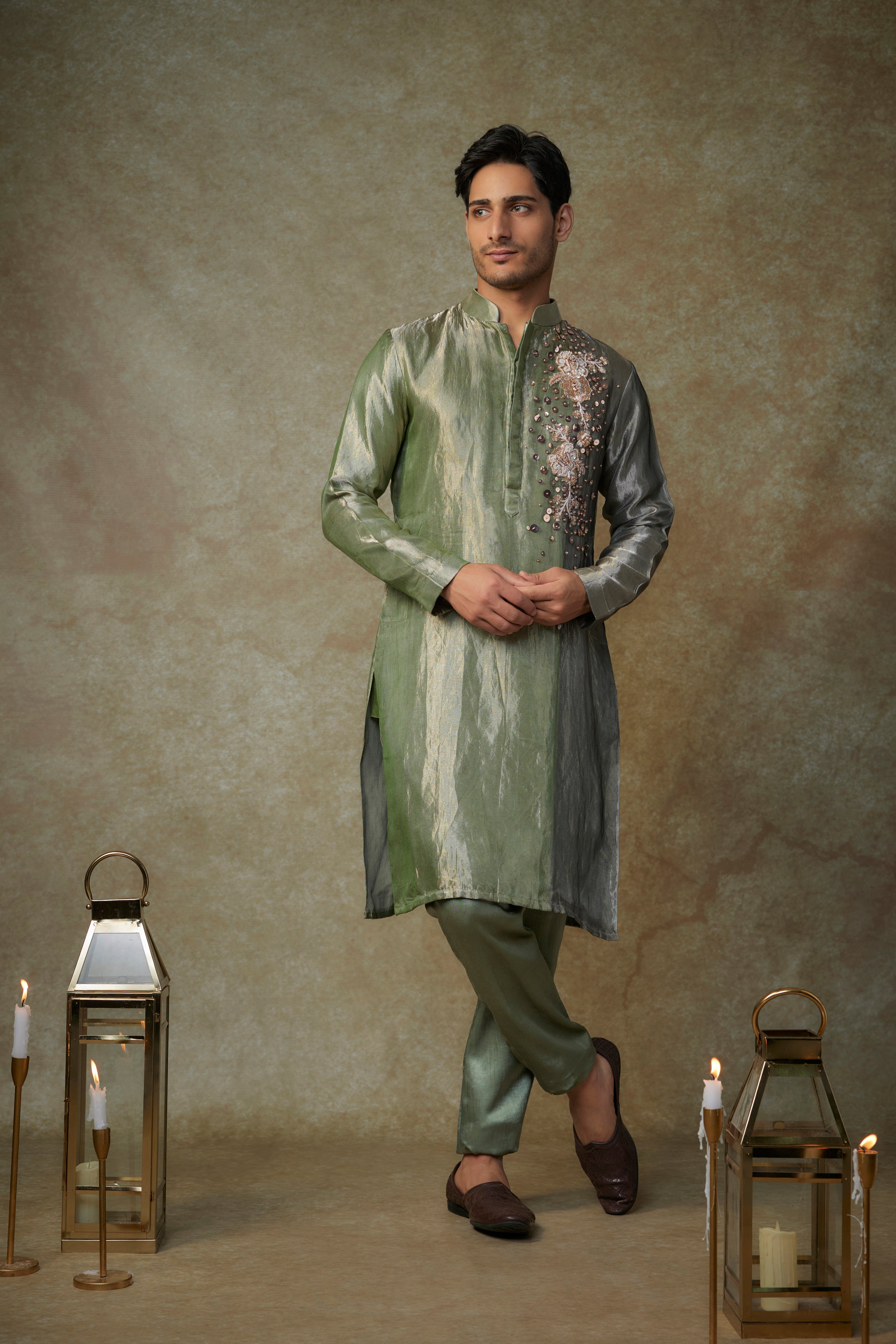 GREEN BLACK EMBROIDERED KURTA SET