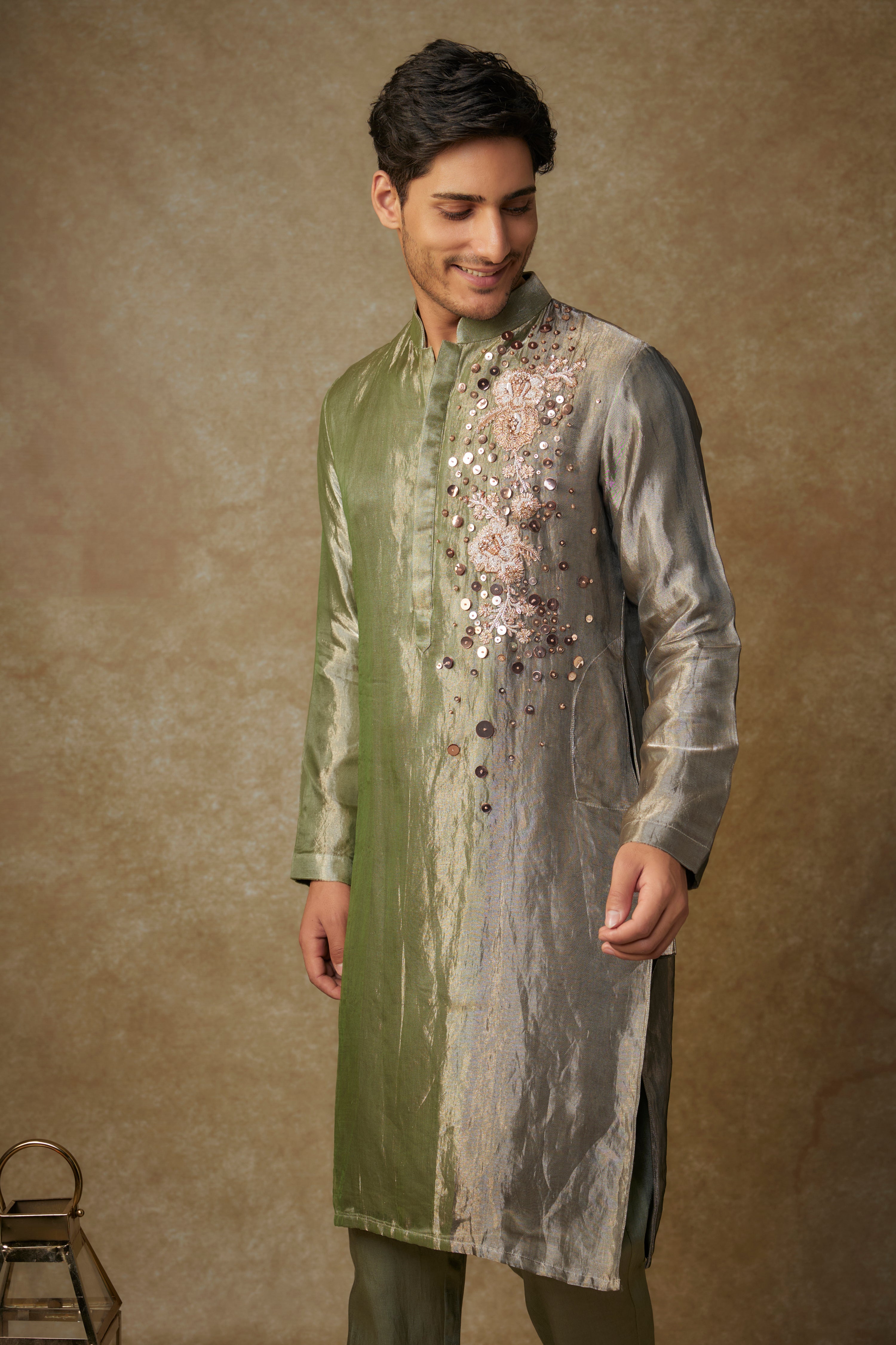 GREEN BLACK EMBROIDERED KURTA SET