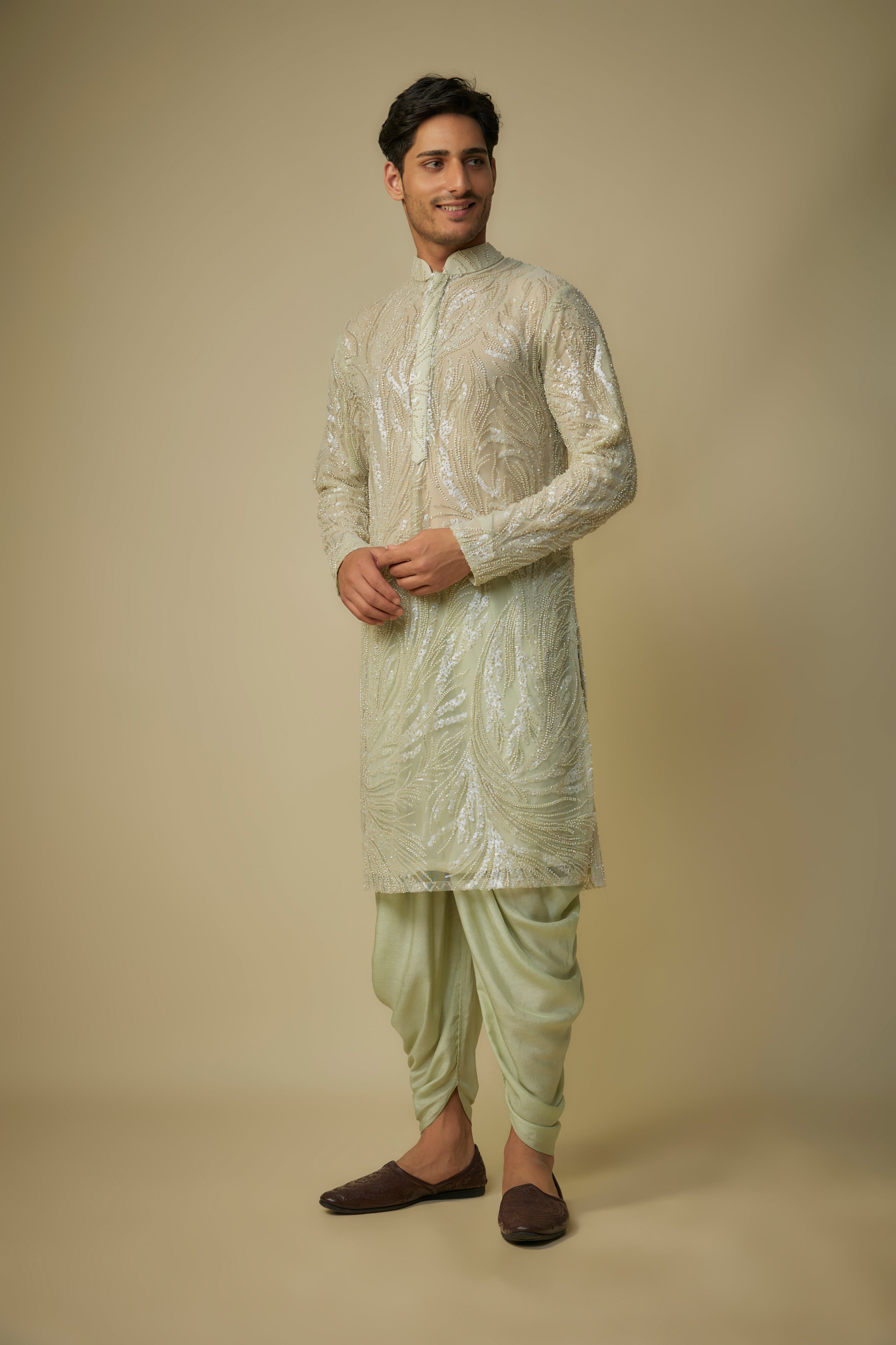 SAGE GREEN EMBROIDERED KURTA SET