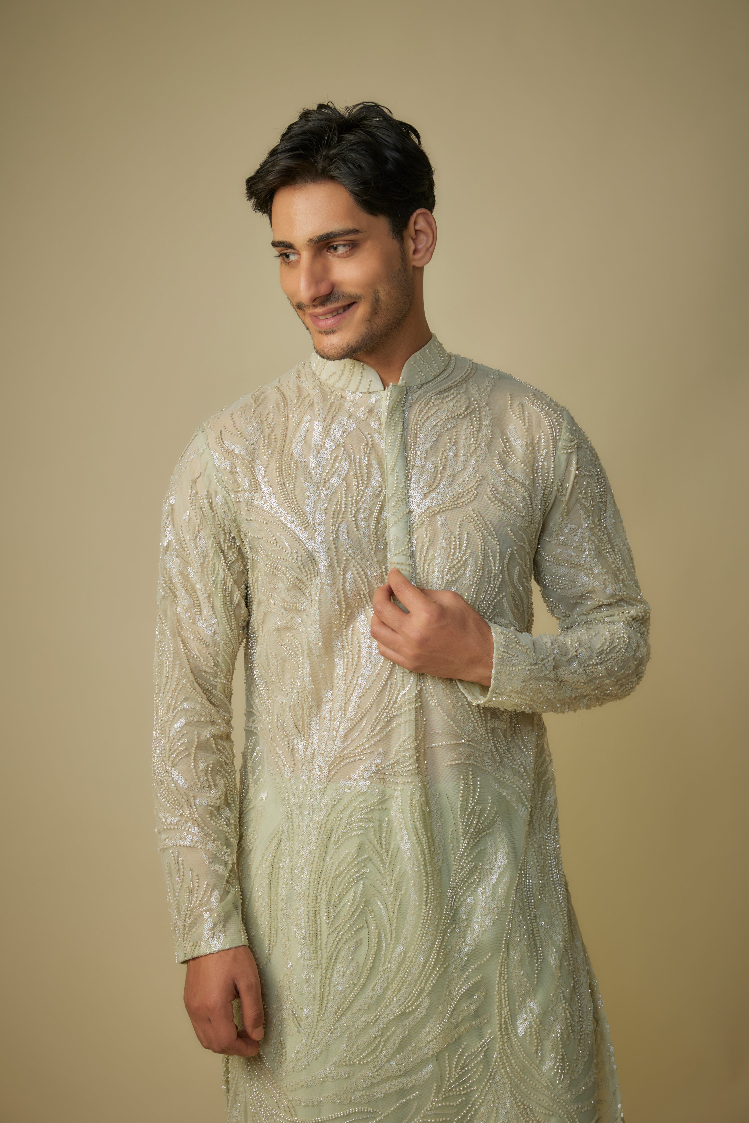 SAGE GREEN EMBROIDERED KURTA SET