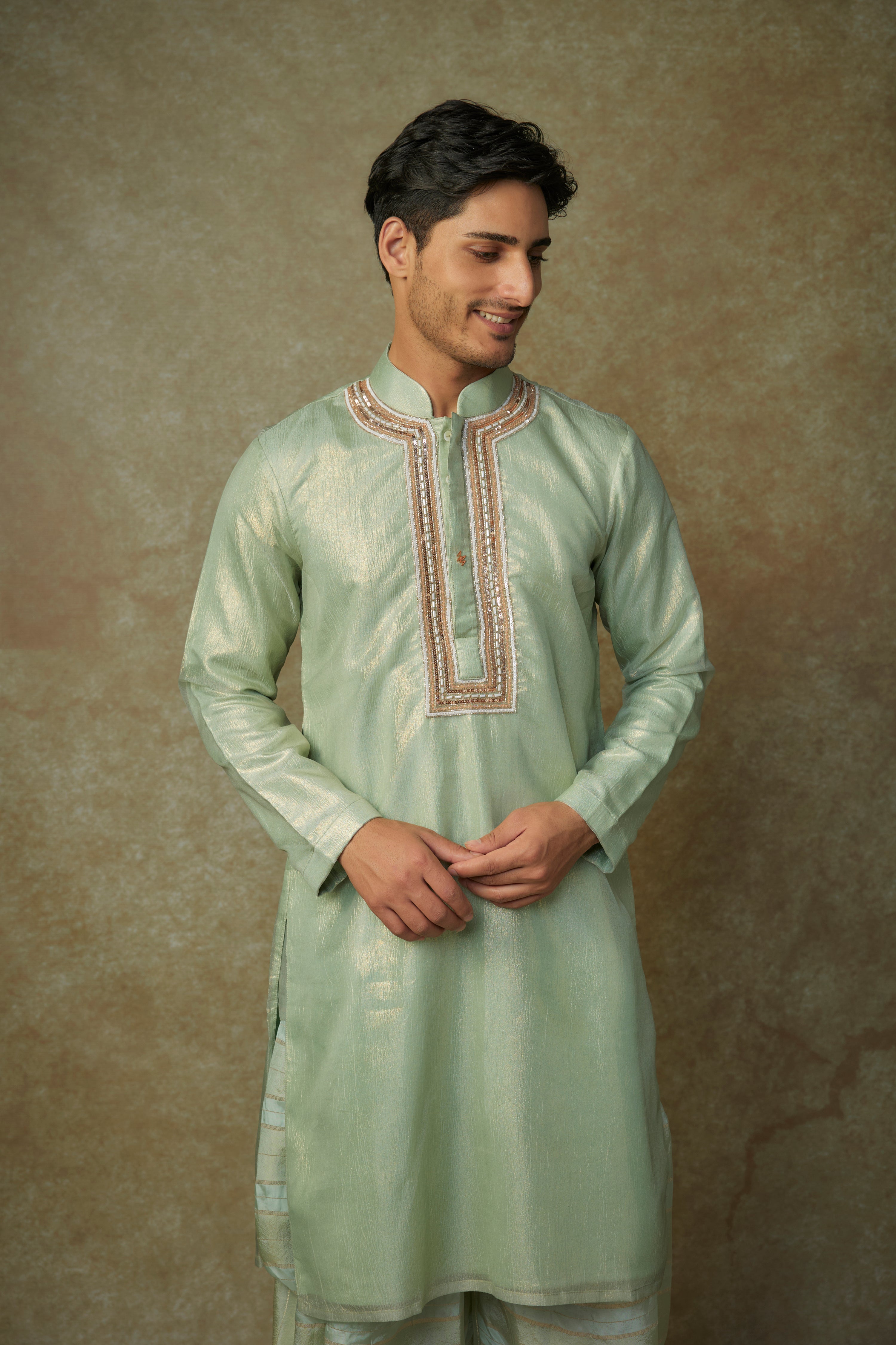 SAGE GREEN EMBROIDERED KURTA SET