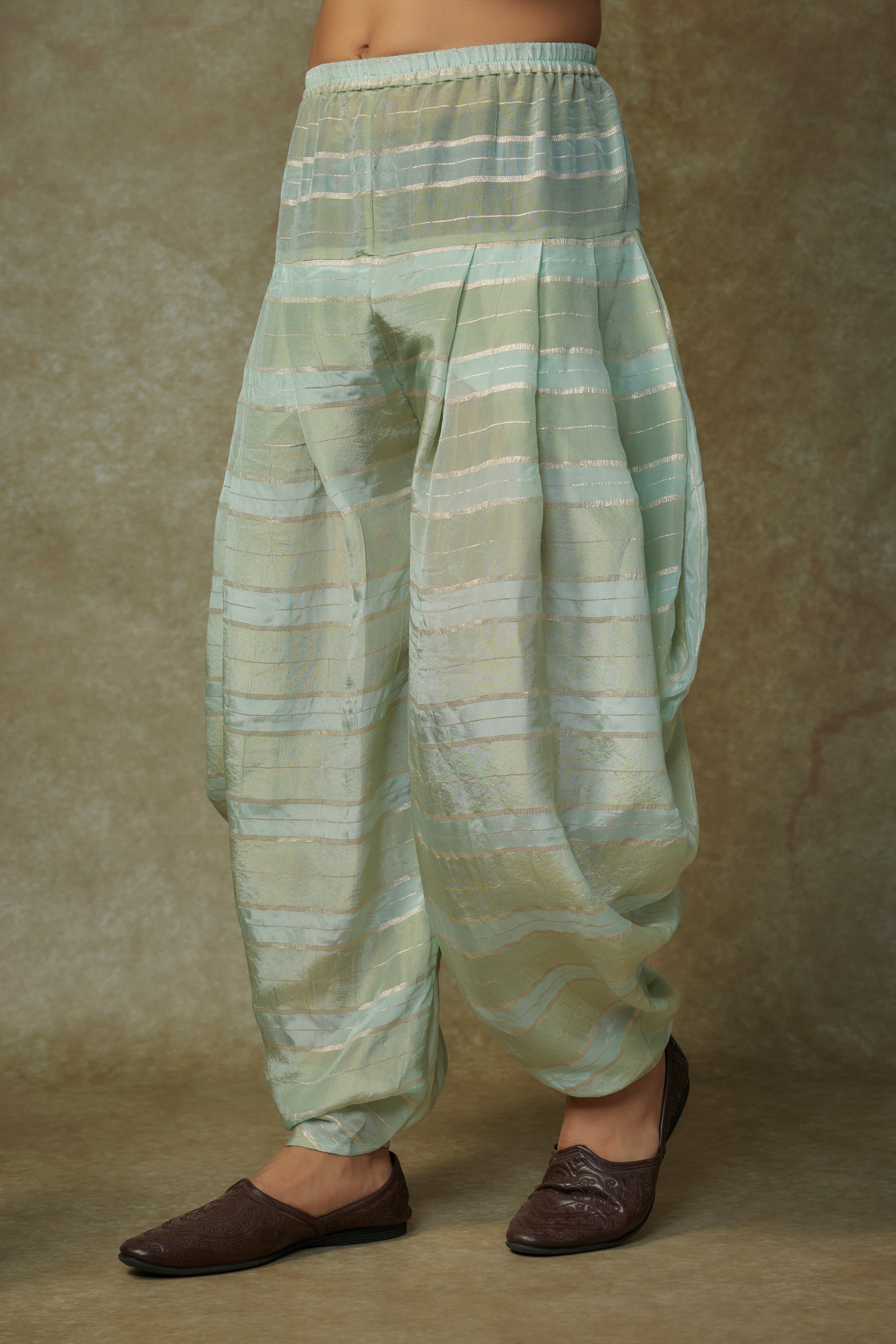 SAGE GREEN EMBROIDERED KURTA WITH DUPATTA AND DHOTI