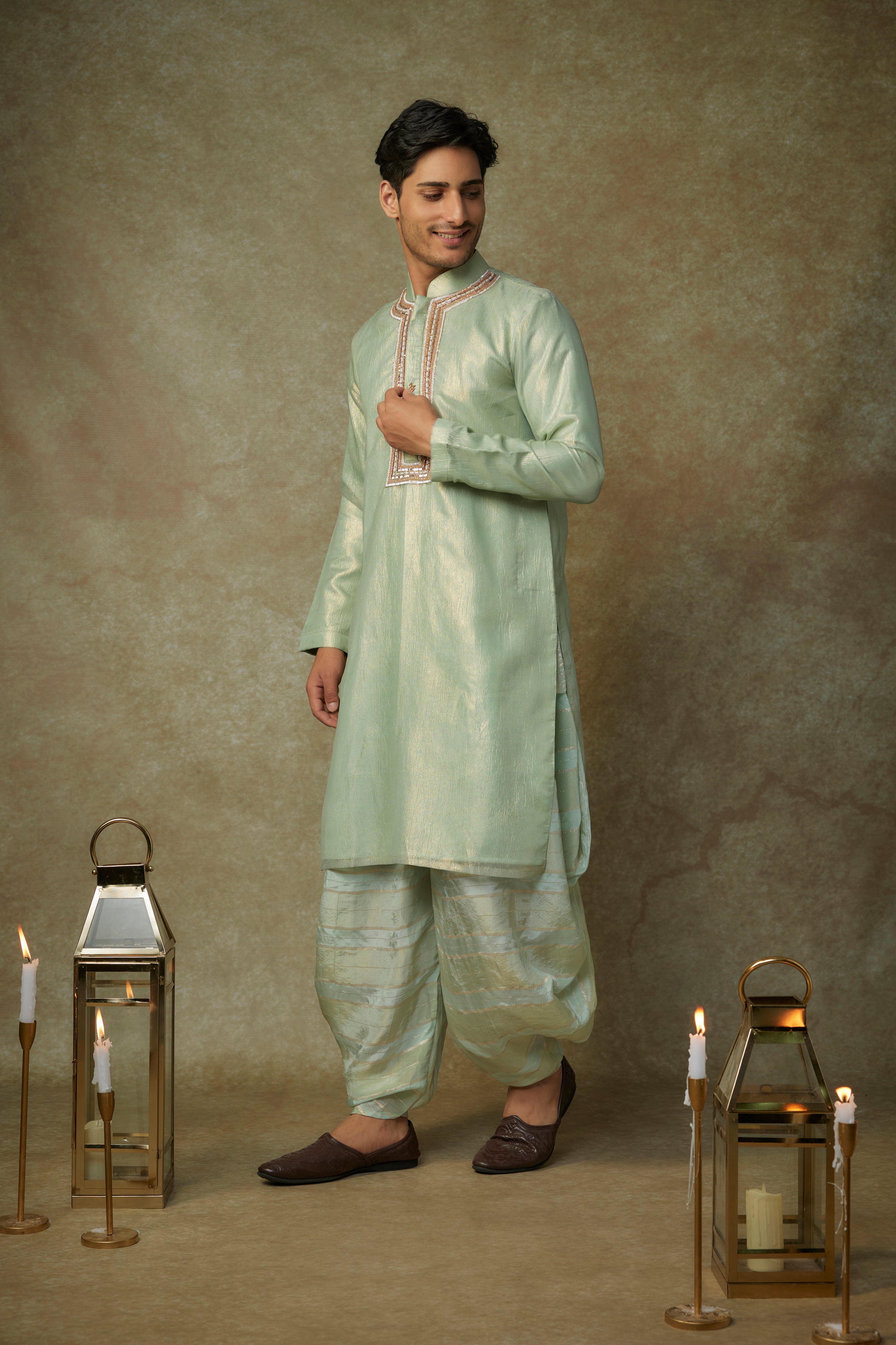 SAGE GREEN EMBROIDERED KURTA SET