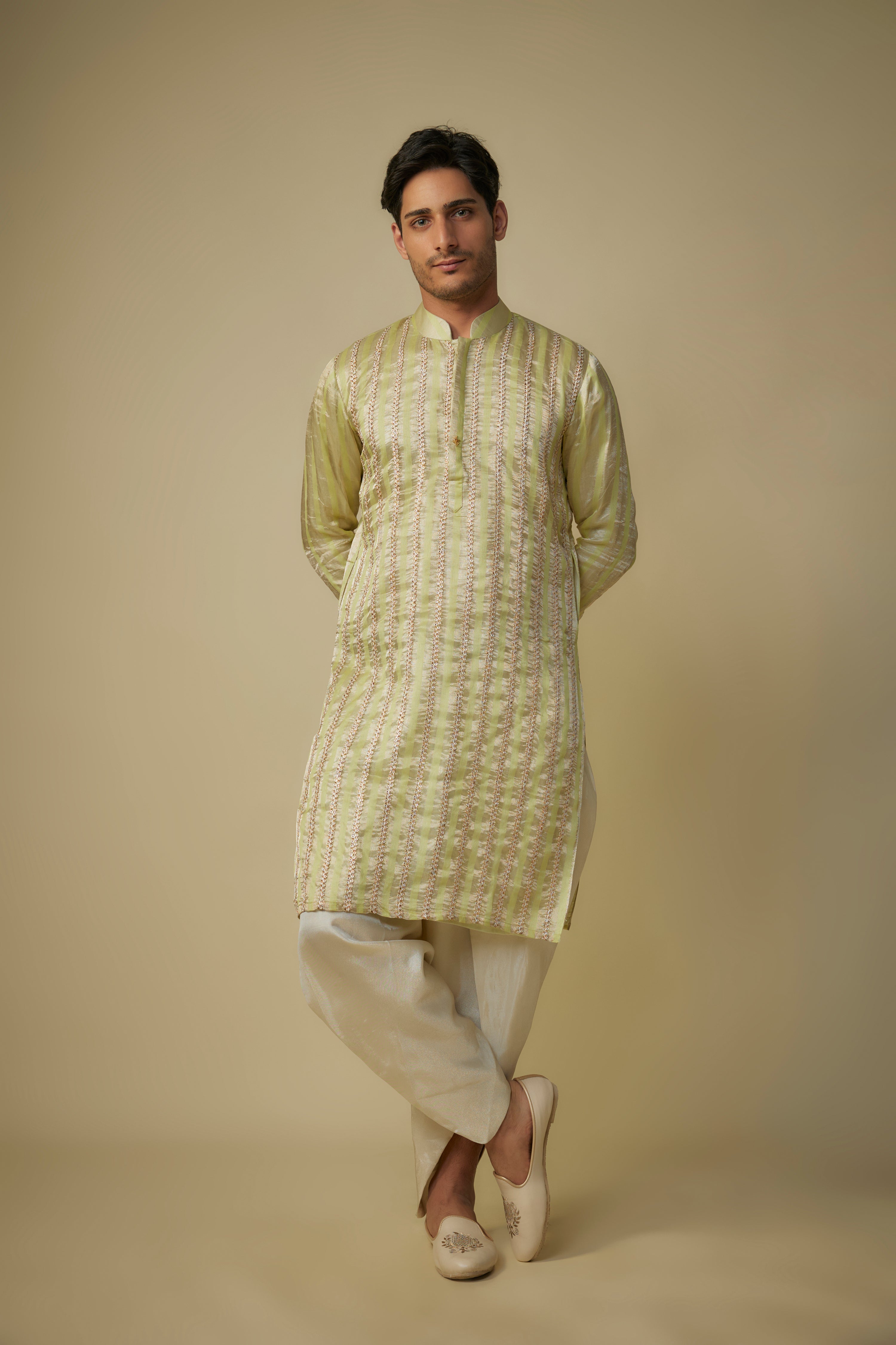 YELLOW EMBROIDERED KURTA WITH DHOTI