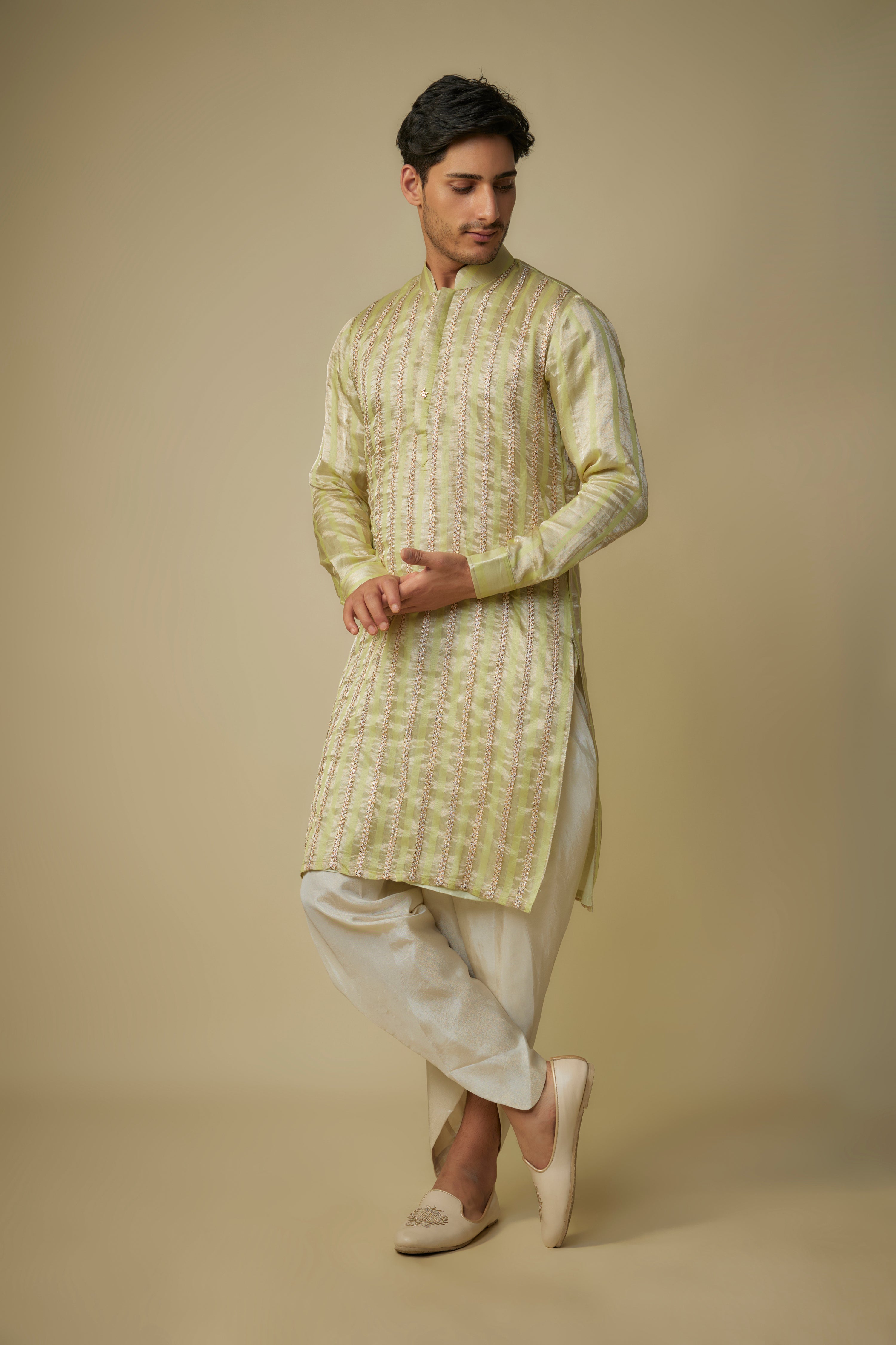 YELLOW EMBROIDERED KURTA WITH DHOTI