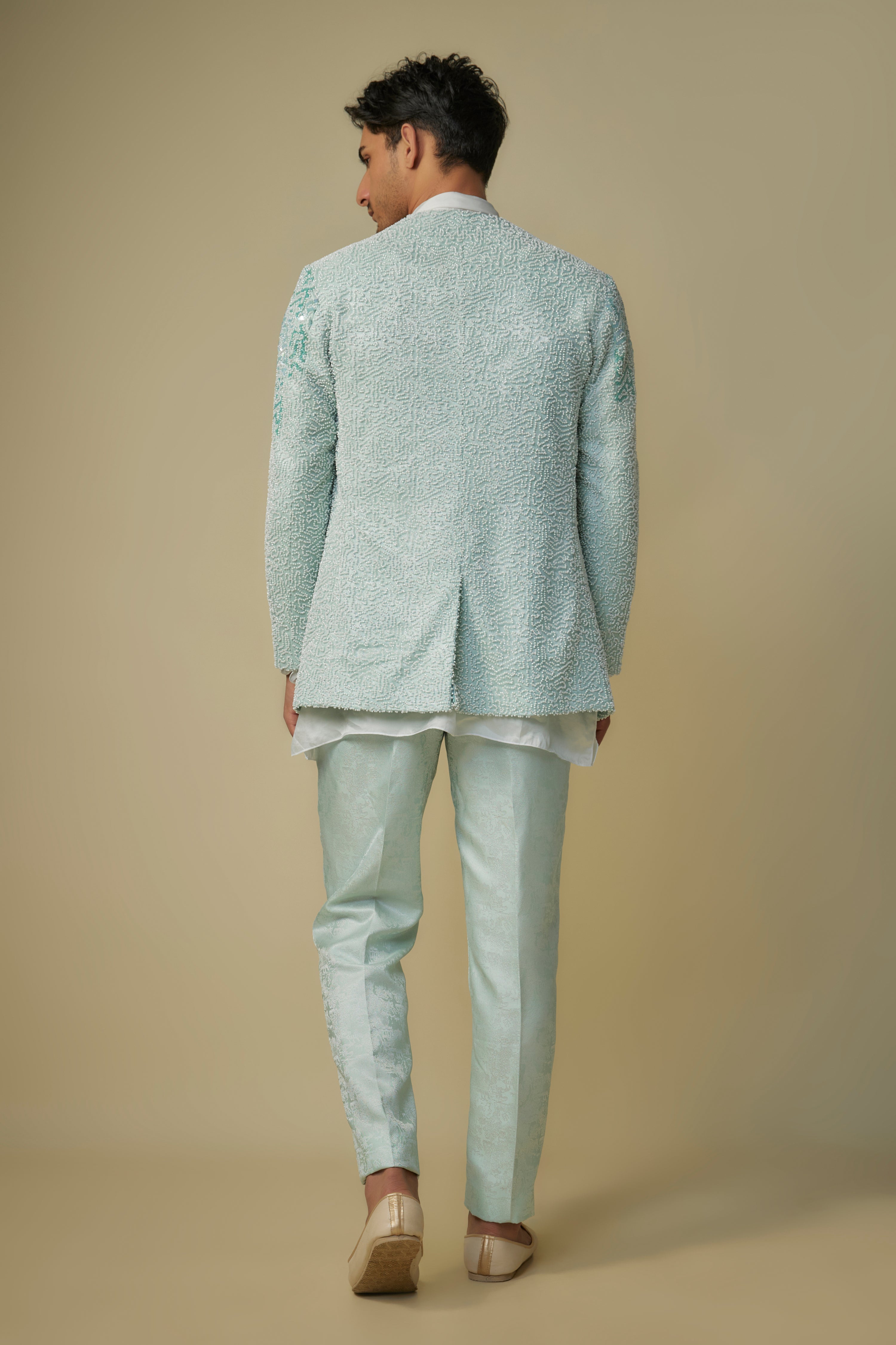 MINT EMBROIDERED JACKET WITH KURTA AND PANT