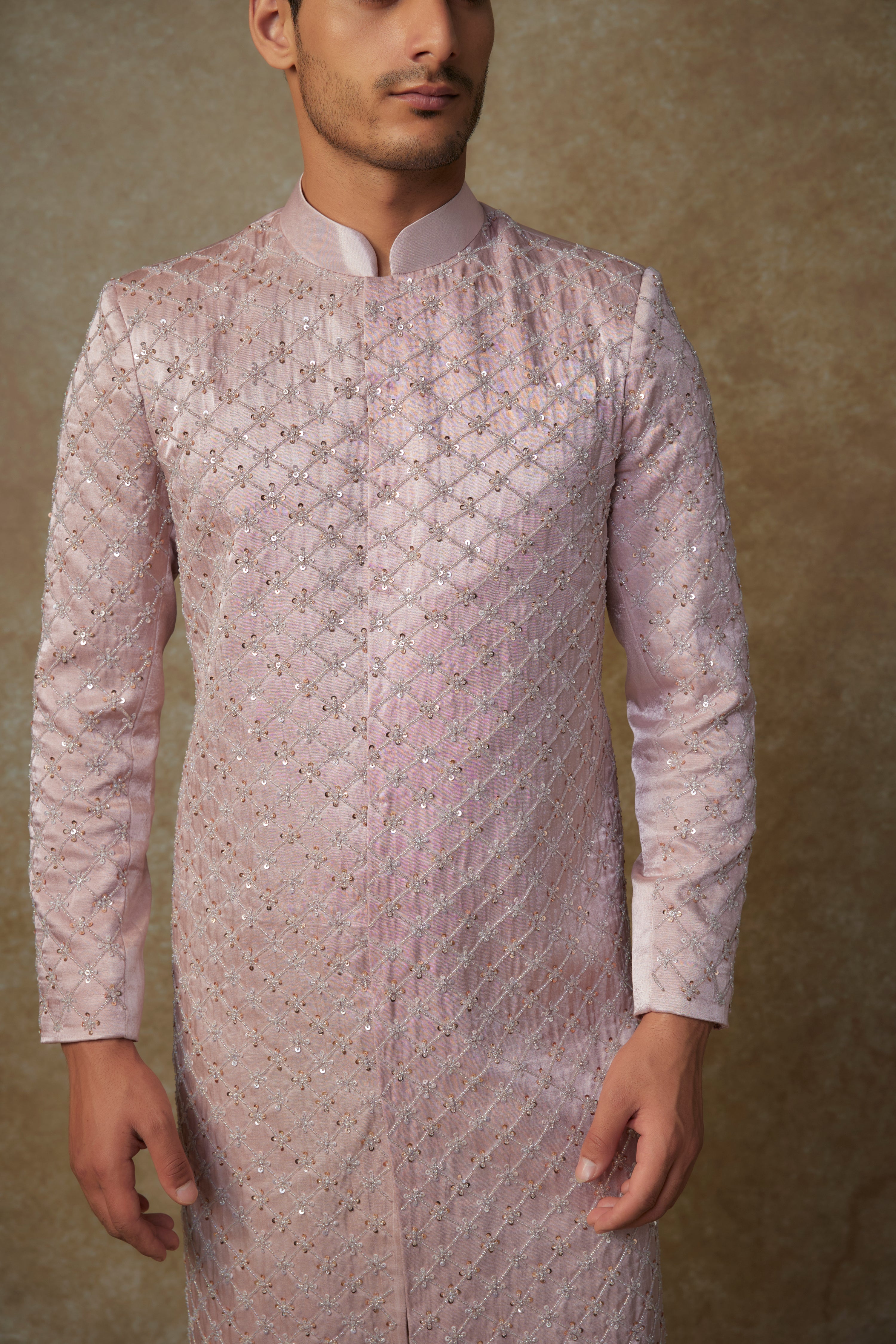 DUSTY PINK EMBROIDERED SHERWANI WITH PANT