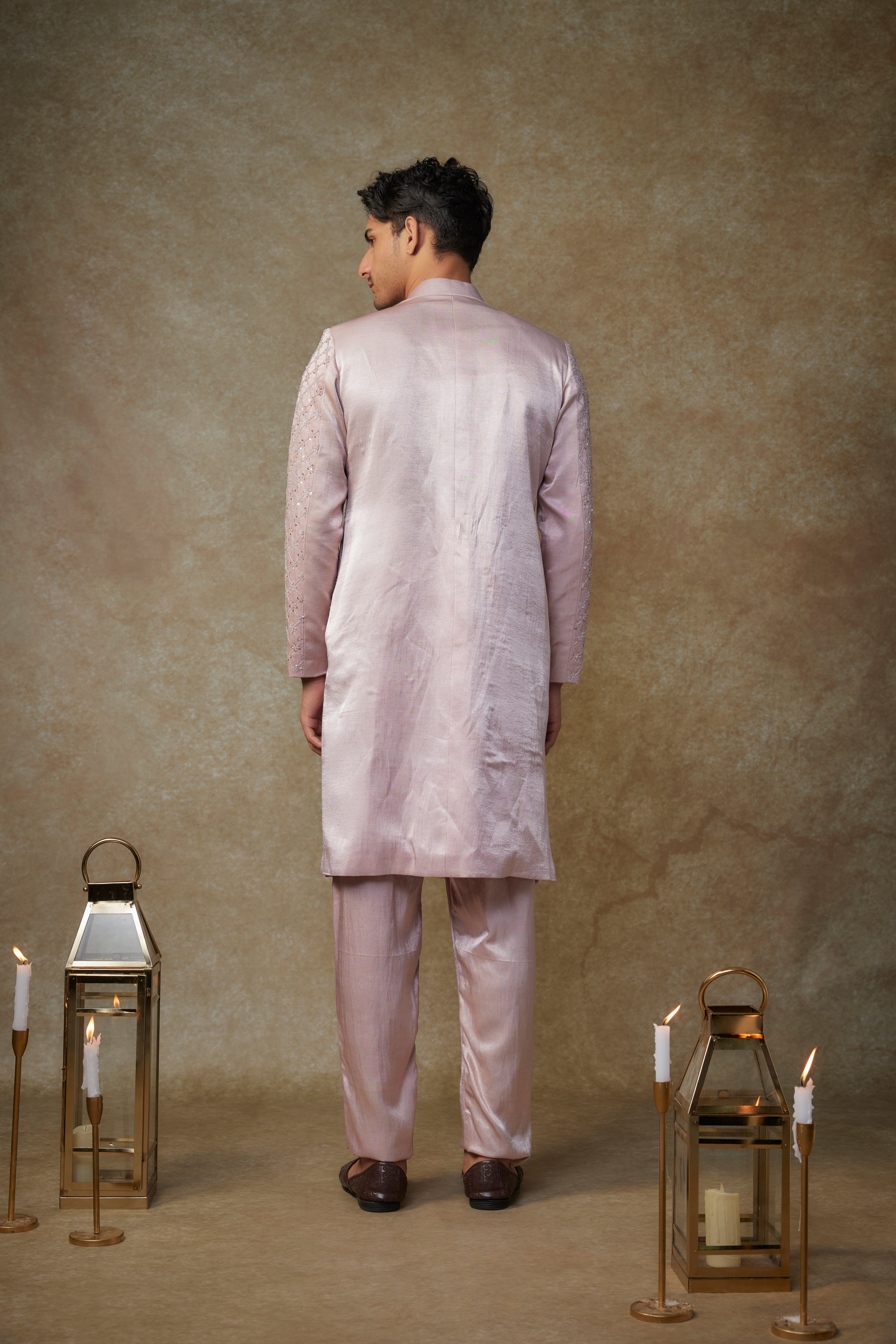 DUSTY PINK EMBROIDERED SHERWANI WITH PANT