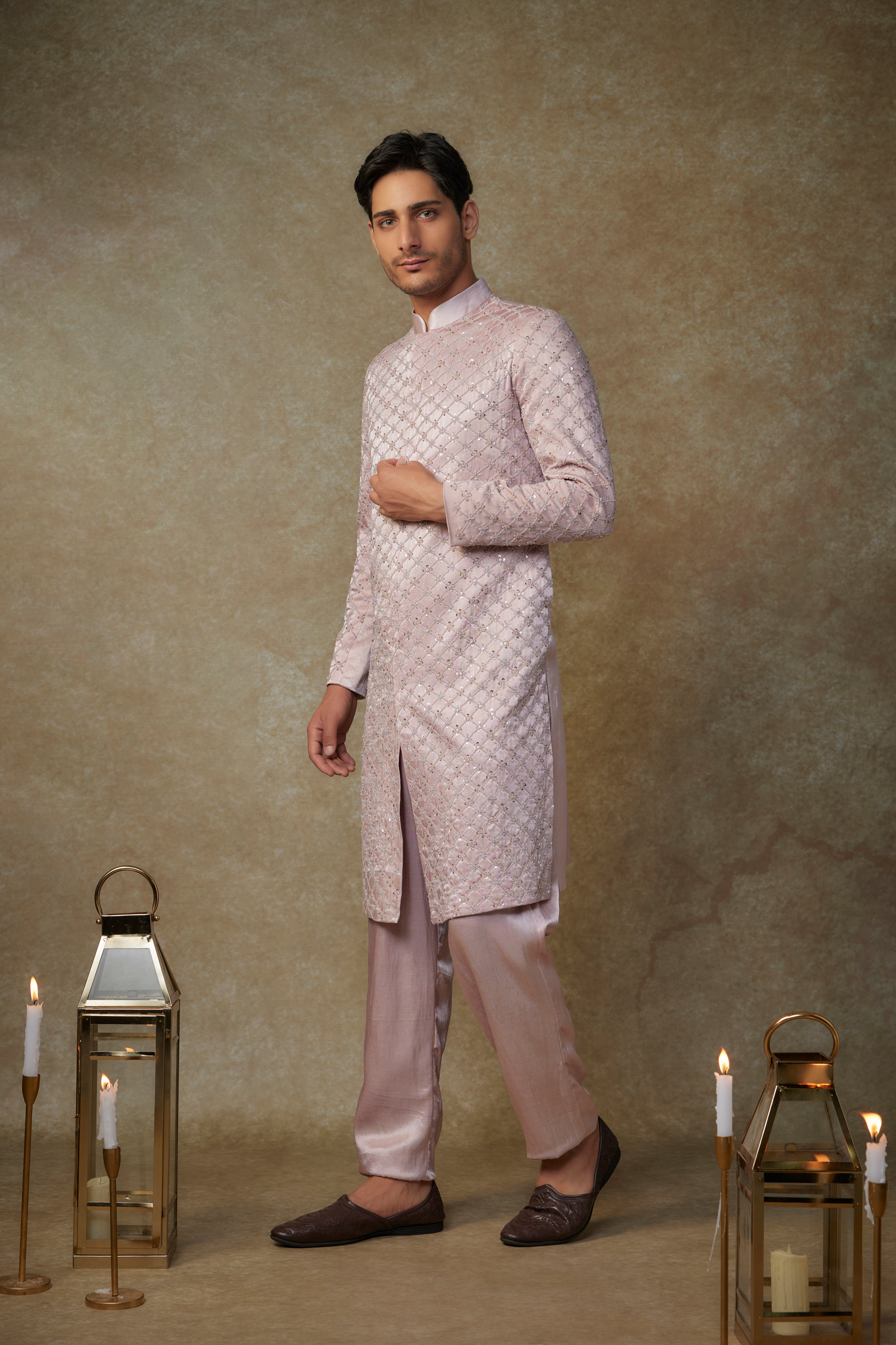 DUSTY PINK EMBROIDERED SHERWANI WITH PANT