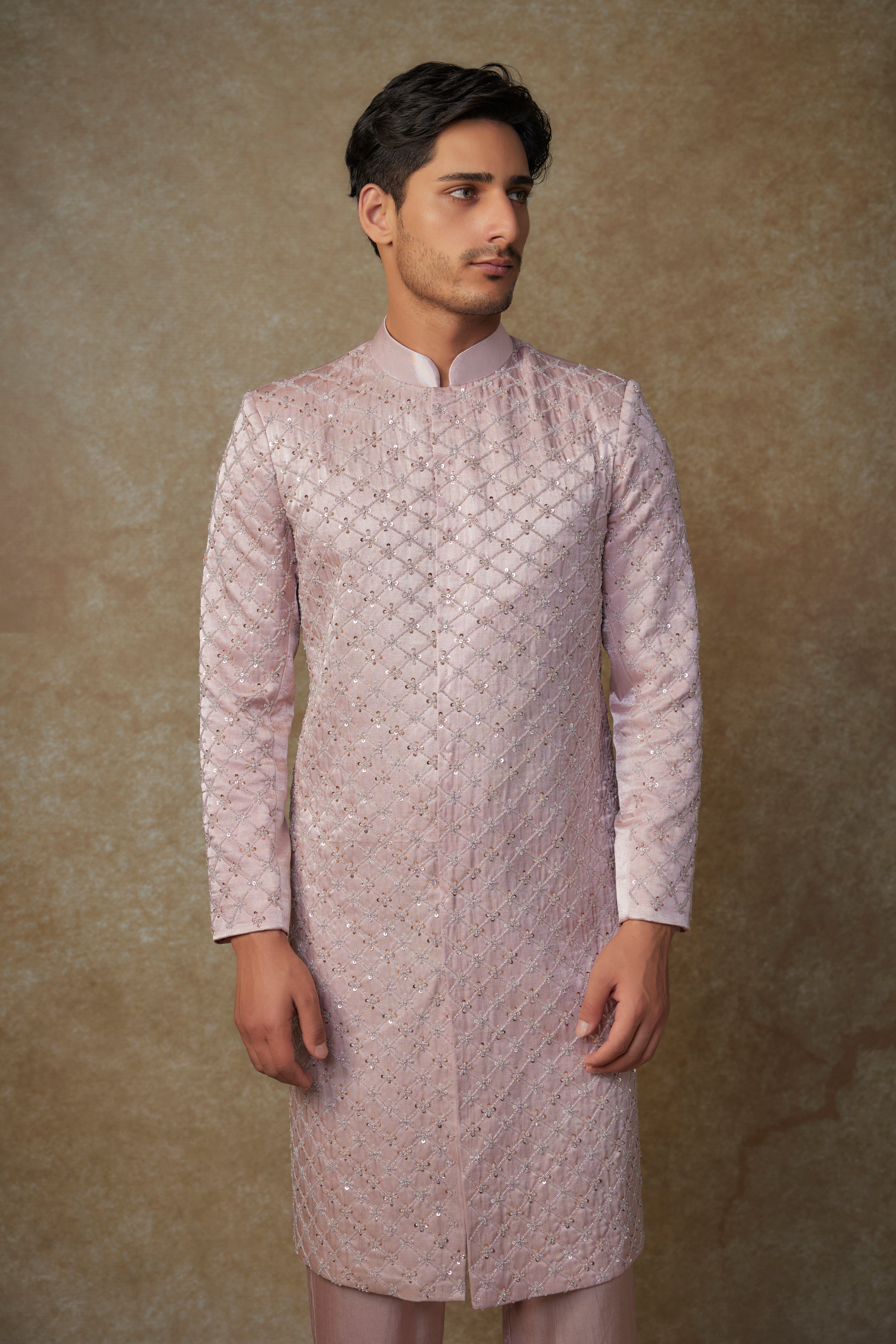 DUSTY PINK EMBROIDERED SHERWANI WITH PANT