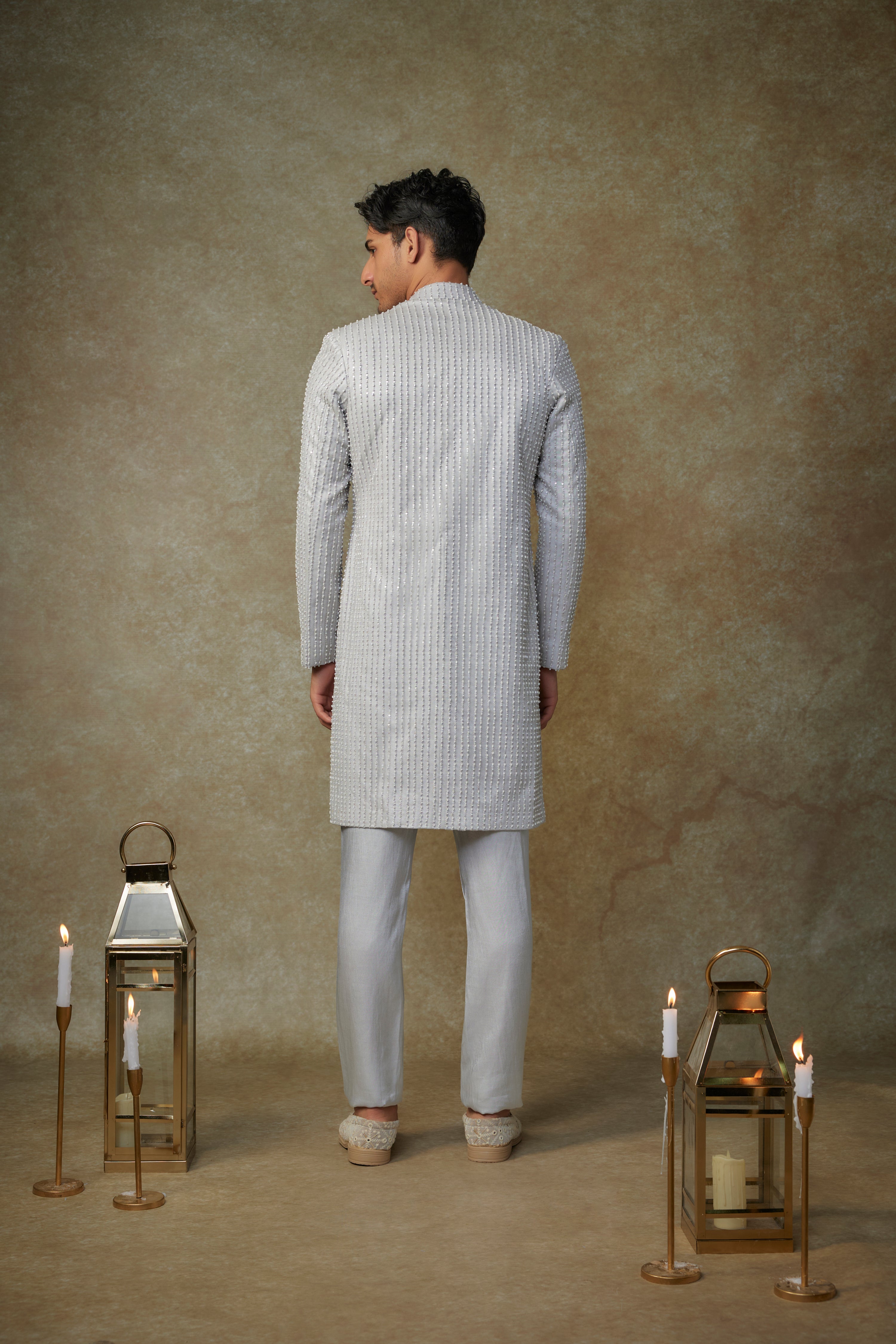 GREY EMBROIDERED SHERWANI WITH PANT