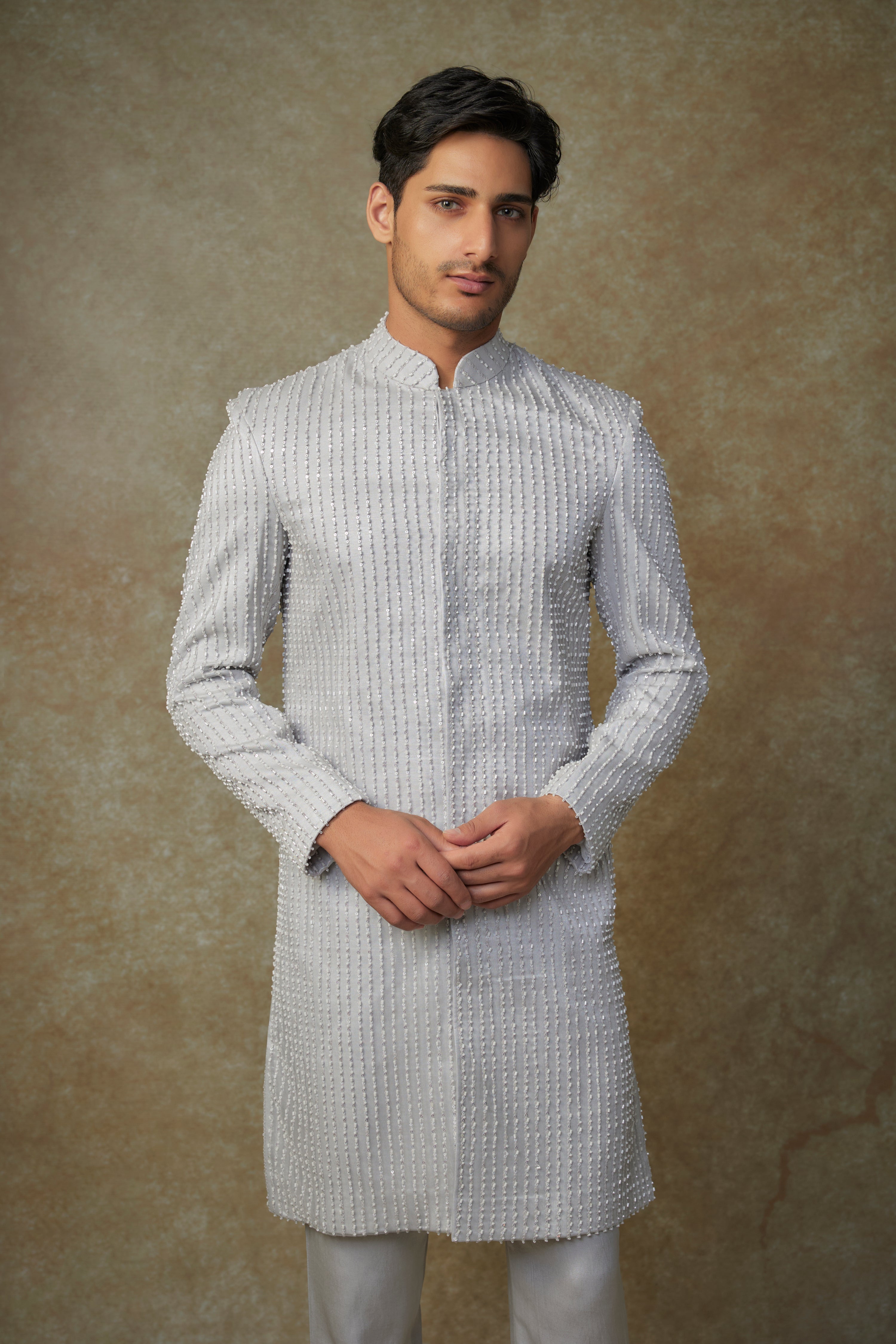 GREY EMBROIDERED SHERWANI WITH PANT