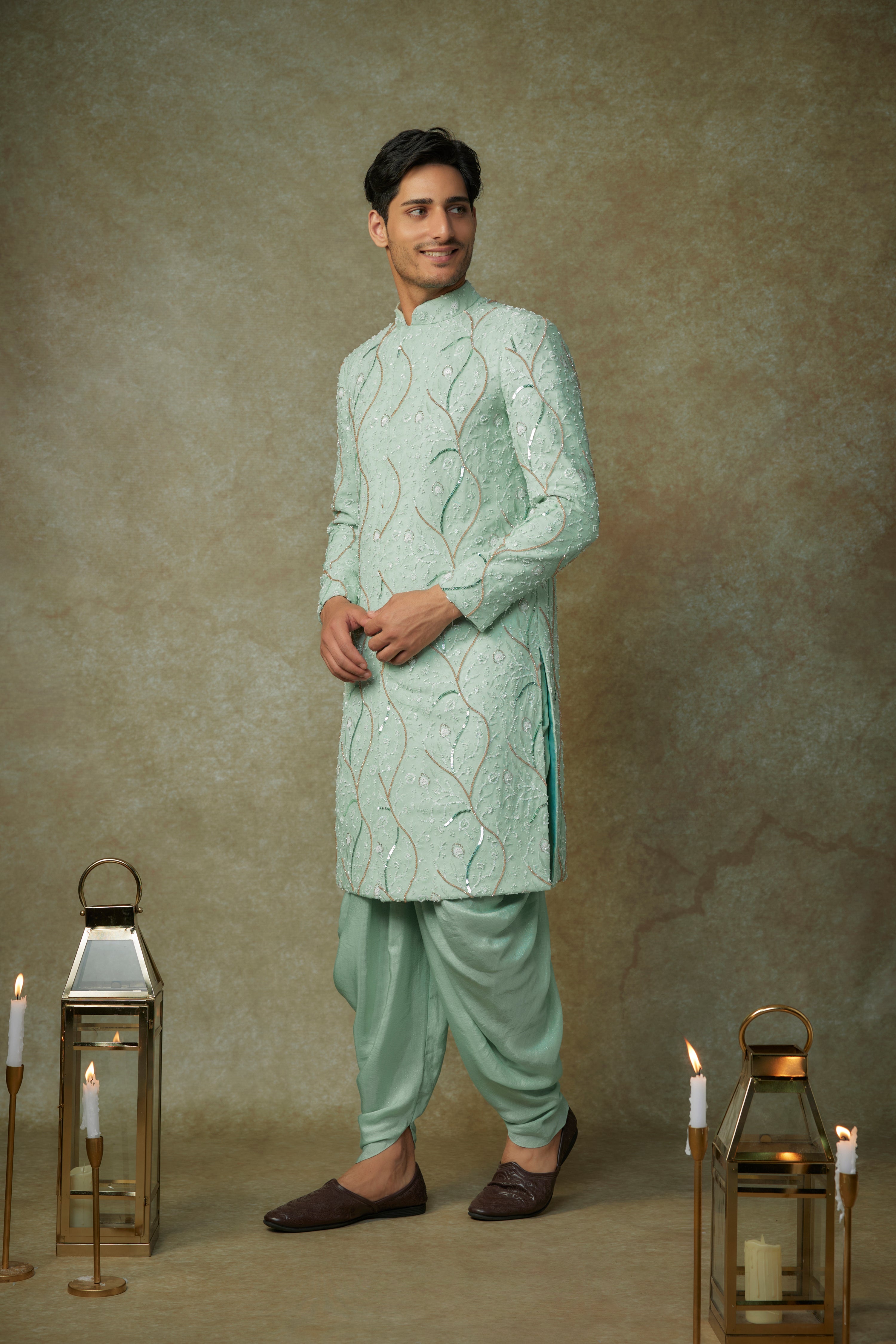 MINT EMBROIDERED SHERWANI WITH PANT