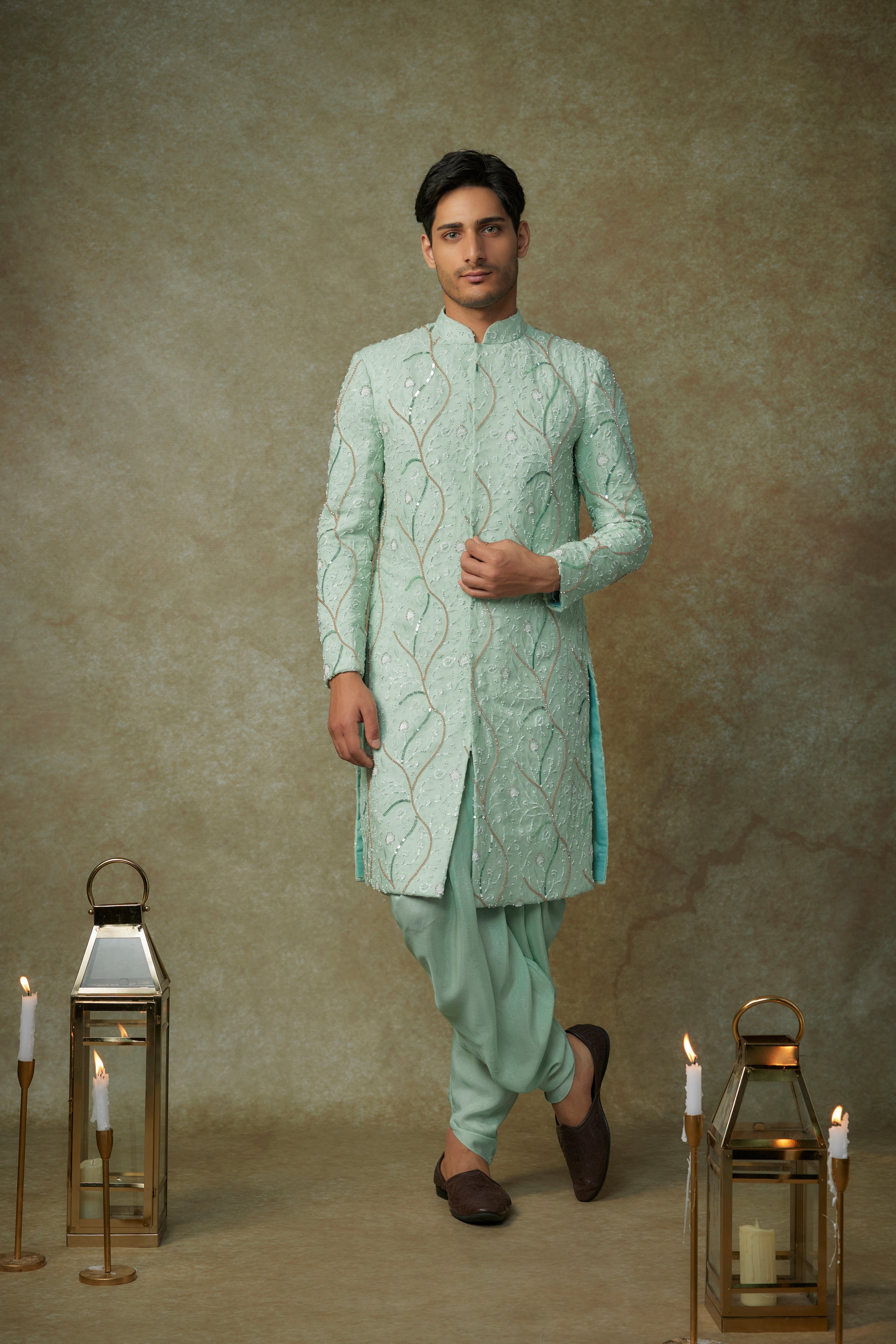MINT EMBROIDERED SHERWANI WITH PANT